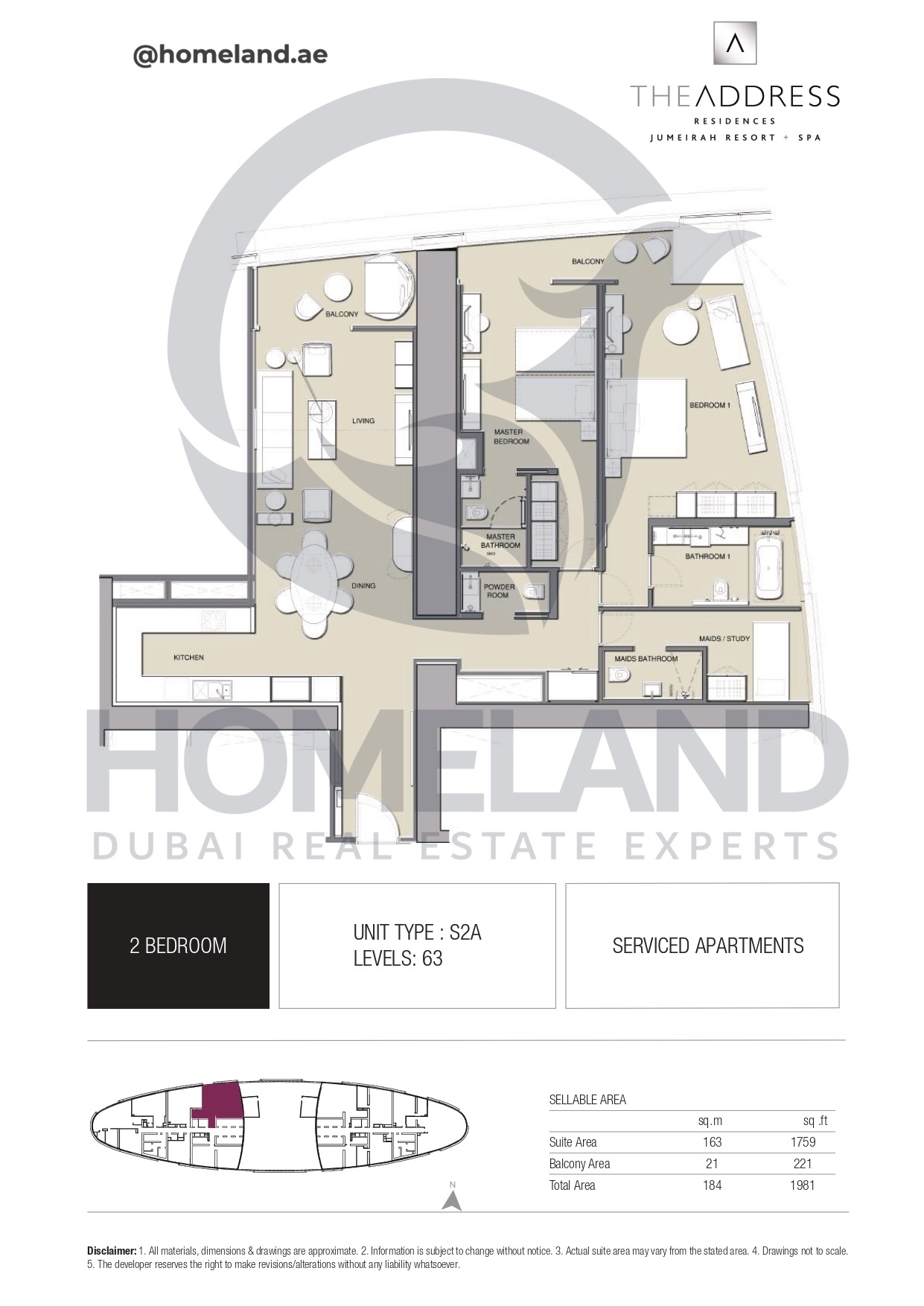 Address JBR, 2BR, Type S2A, Level 63, 1981 SQFT