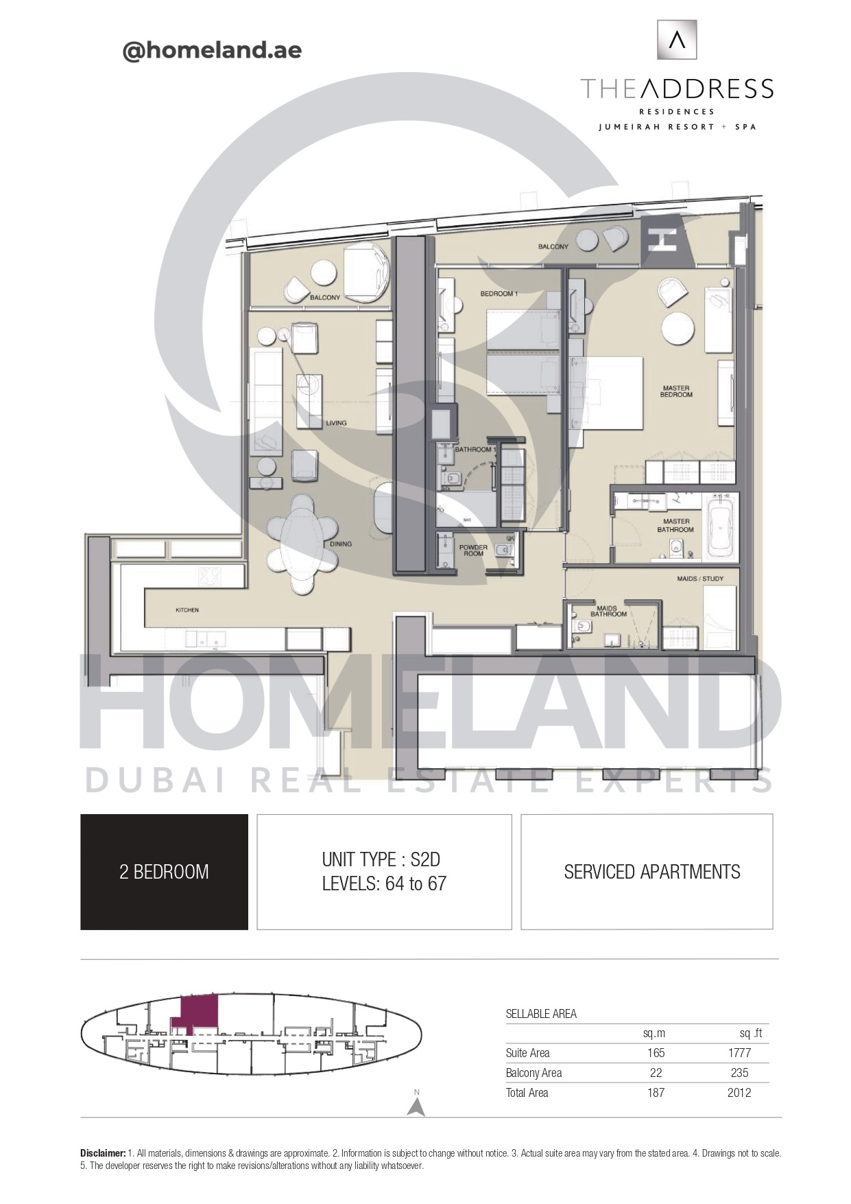 Address JBR, 2BR, Type S2D, Level 64 to 67, 2012 SQFT
