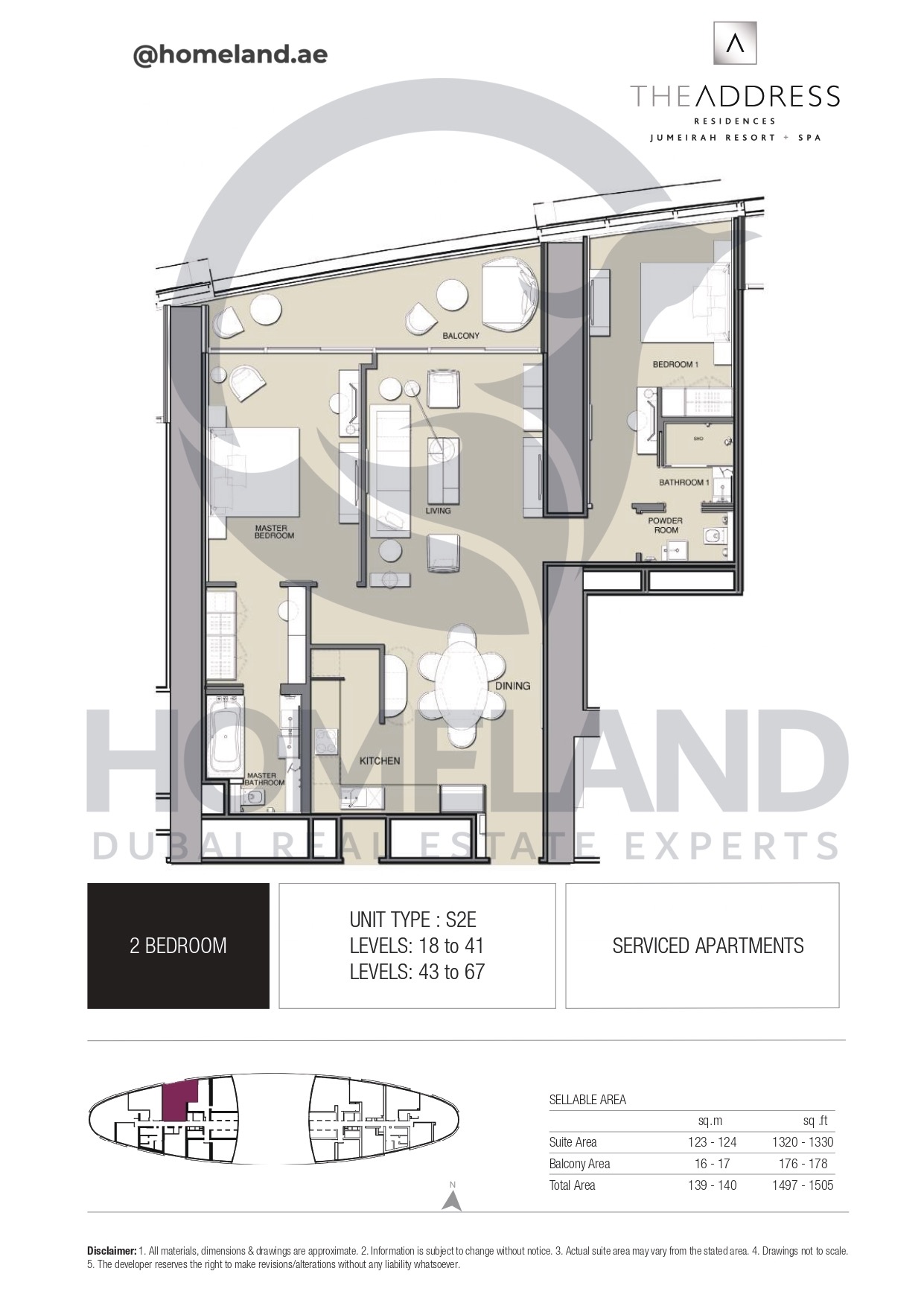 Address JBR, 2BR, Type S2E, Level 18 to 41 - 43 to 67, 1505 SQFT