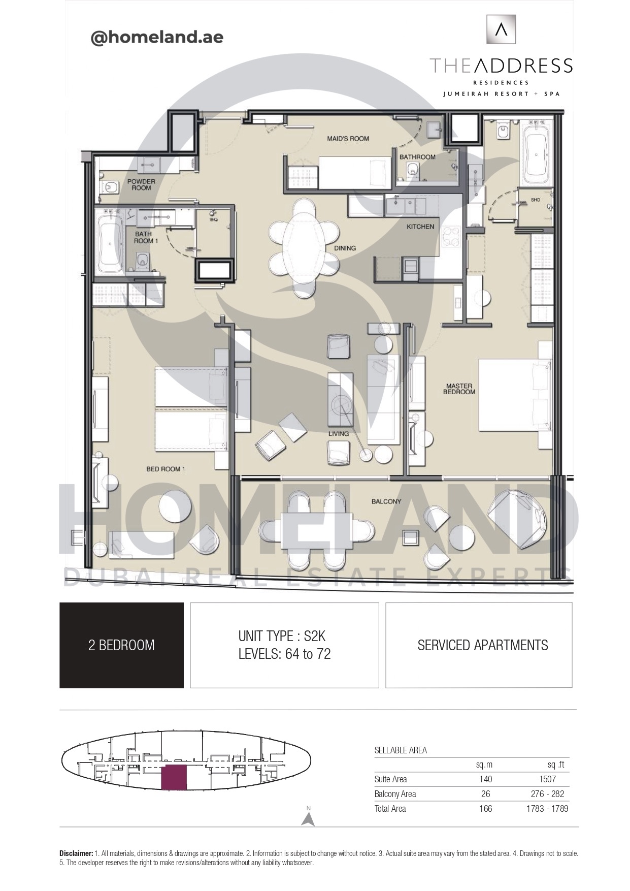 Address JBR, 2BR, Type S2K, Level 64 to 72, 1789 SQFT