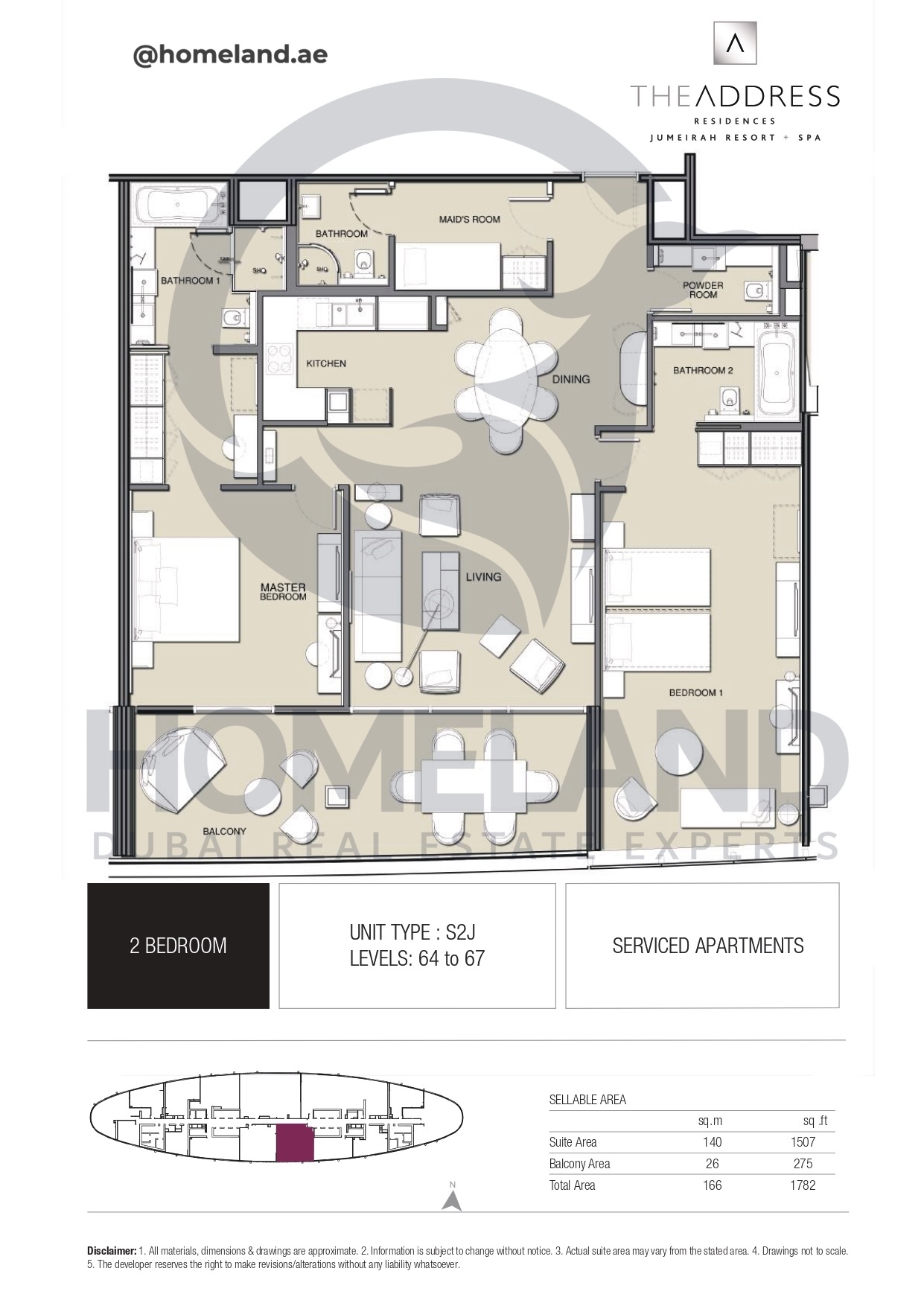 Address JBR, 2BR, Type S2J, Level 64 to 67, 1782 SQFT
