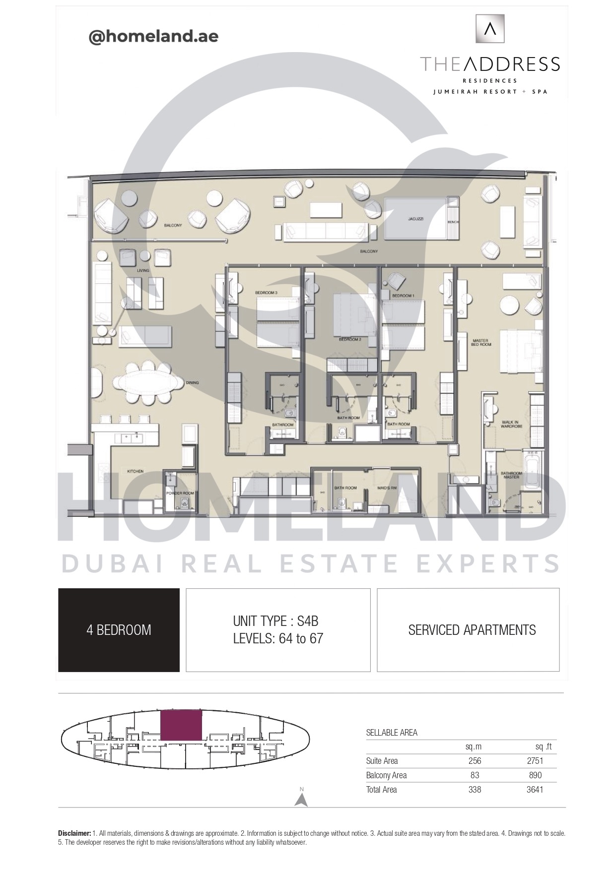 Address JBR, 4BR, Type S4B, Level 64 to 67, 3641 SQFT
