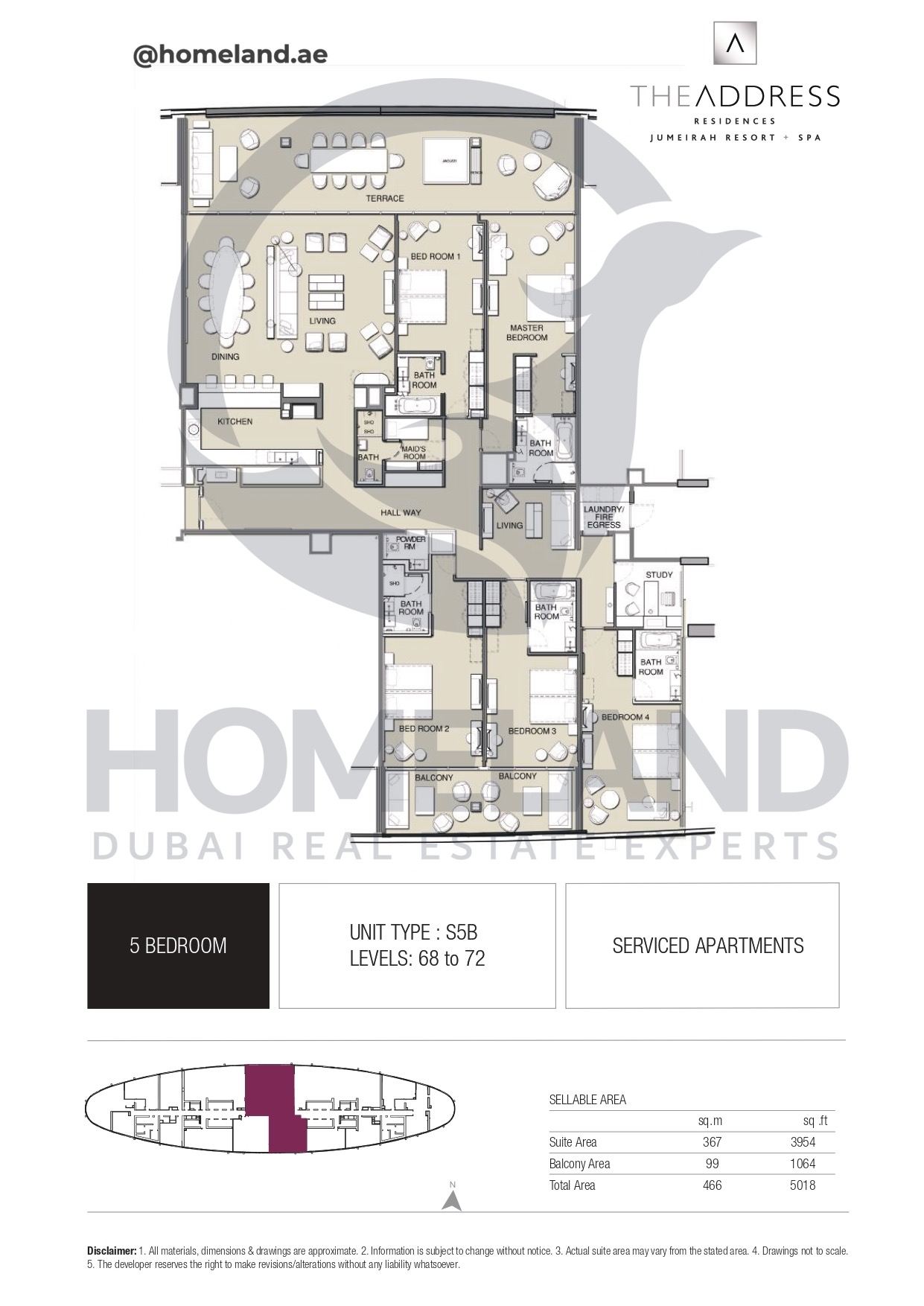 Address JBR, 5BR, Type S5B, Level 68 to 72, 5018 SQFT