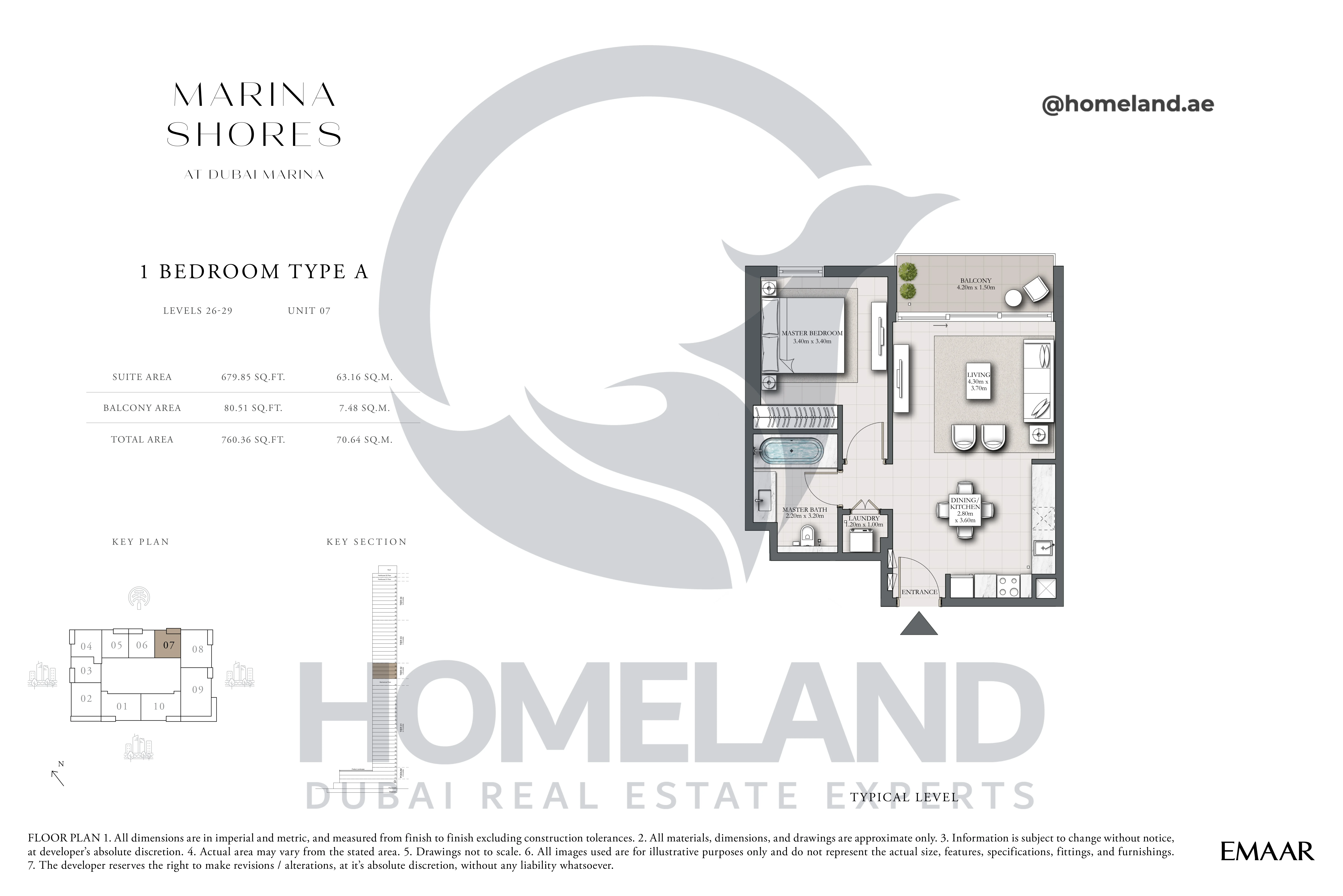 MARINA_SHORES, 1BR, Type A, Level 26-29, Unit 07, 760.36 SQFT