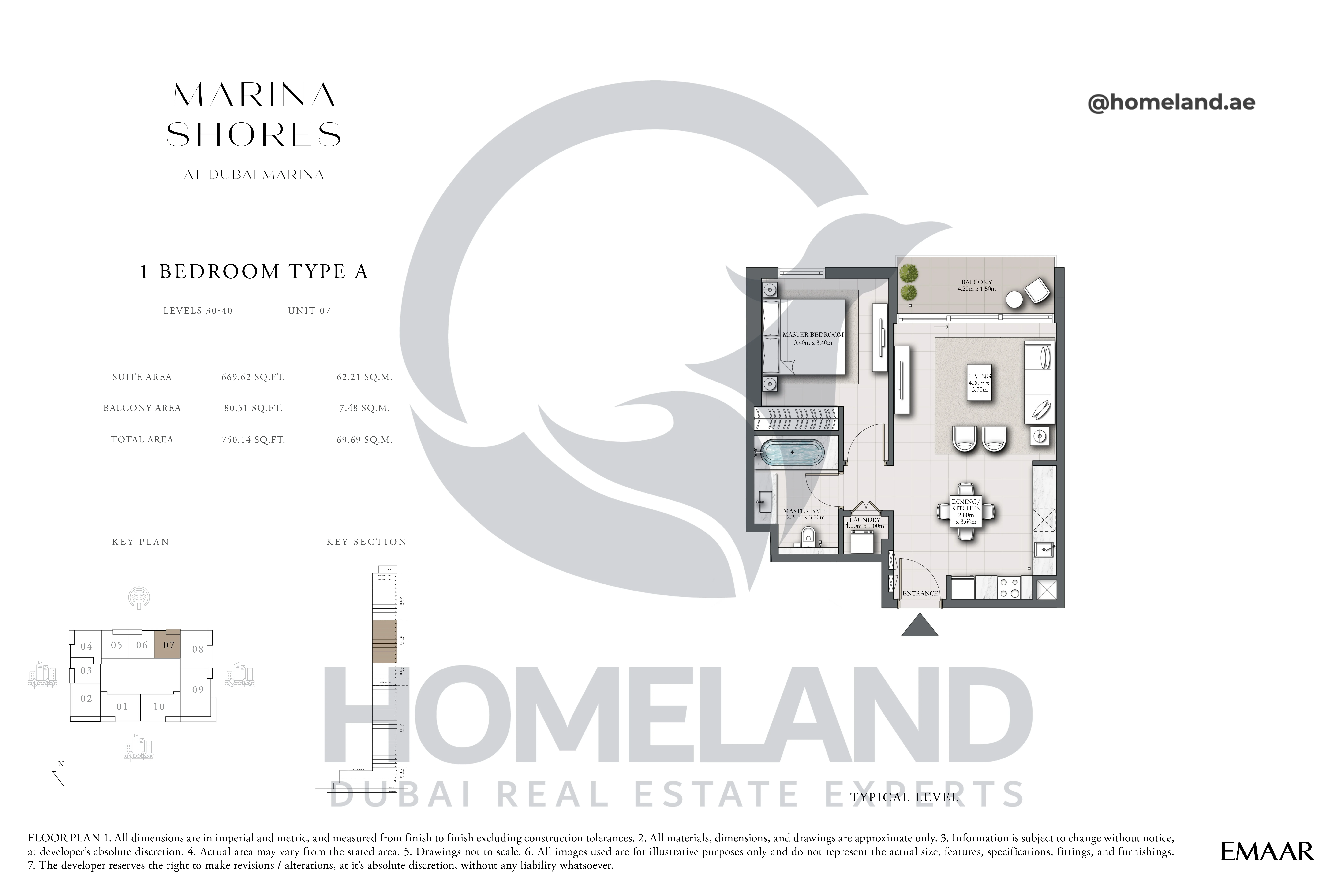 MARINA_SHORES, 1BR, Type A, Level 30-40, Unit 07, 750.14 SQFT