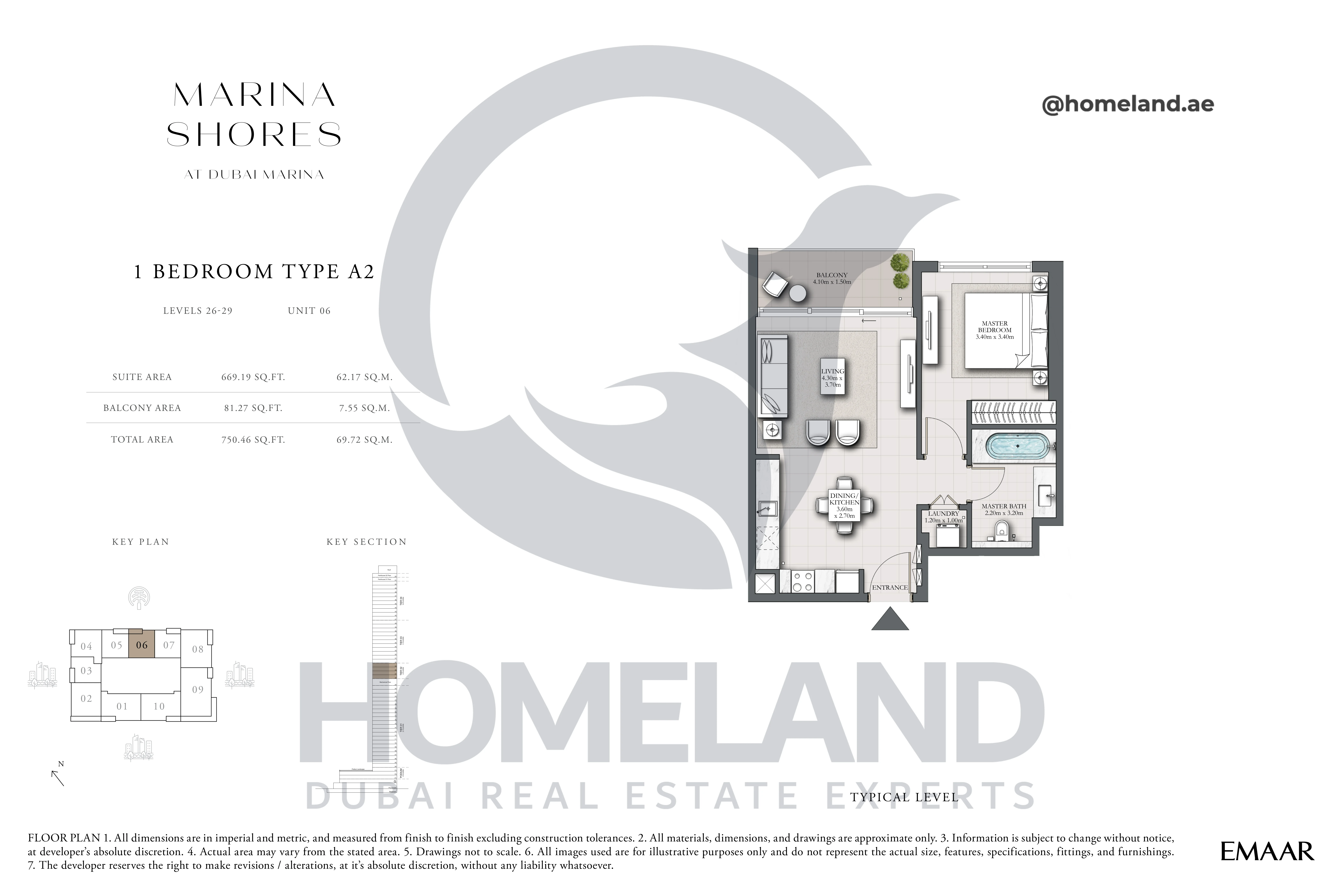 MARINA_SHORES, 1BR, Type A2, Level 26-29, Unit 06, 750.46 SQFT