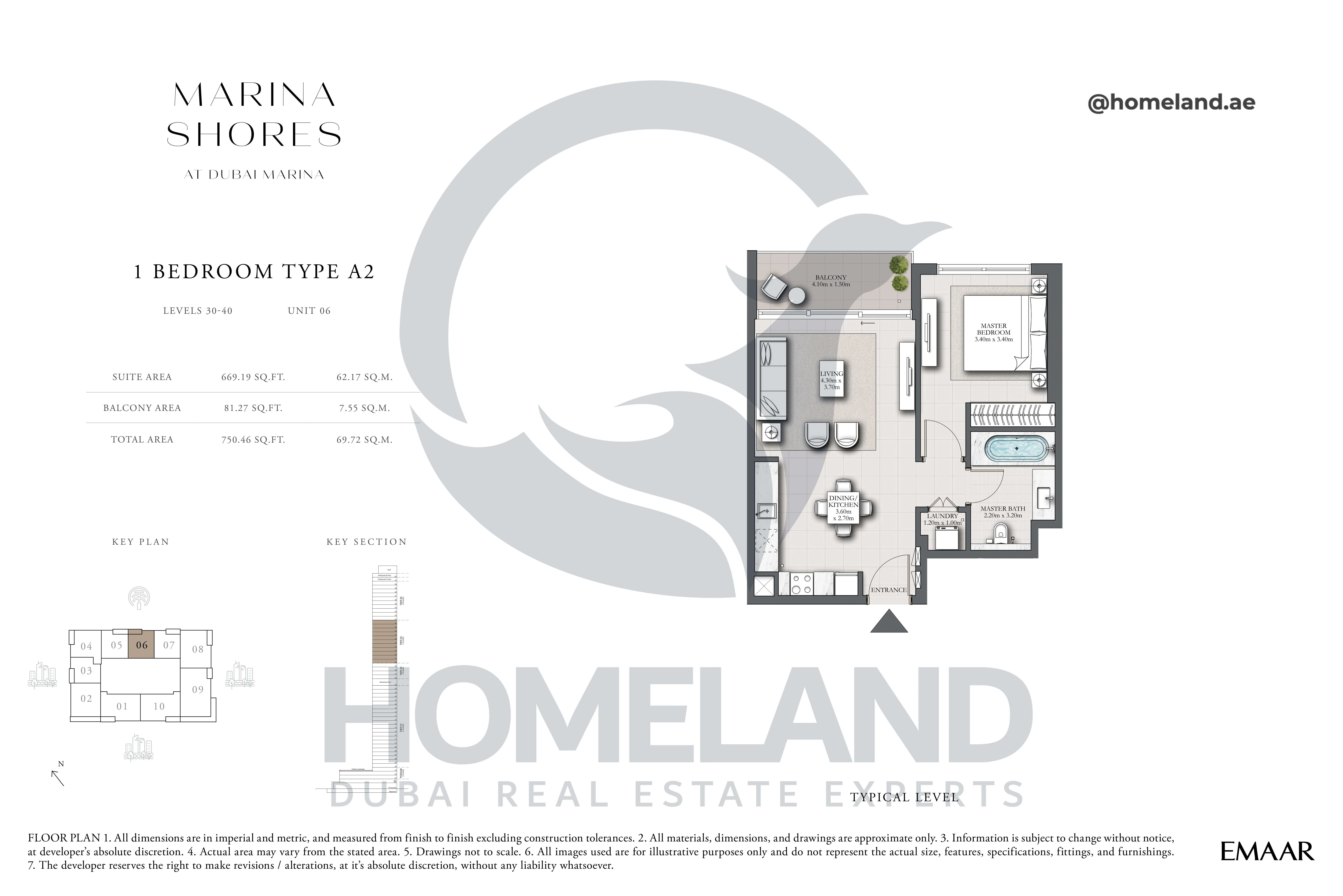 MARINA_SHORES, 1BR, Type A2, Level 30-40, Unit 06, 750.46 SQFT