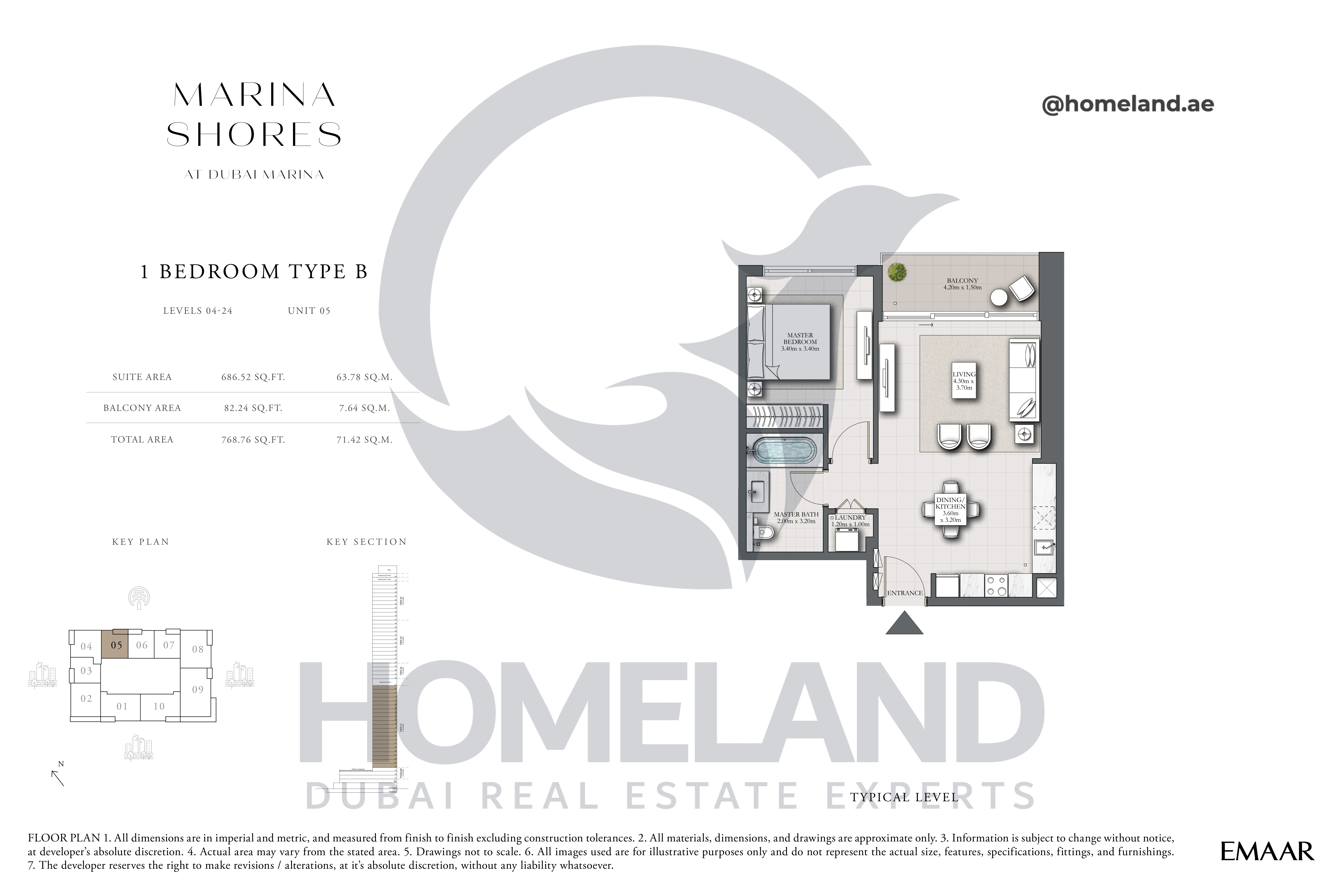 MARINA_SHORES, 1BR, Type B, Level 04-24, Unit 05, 768.76 SQFT