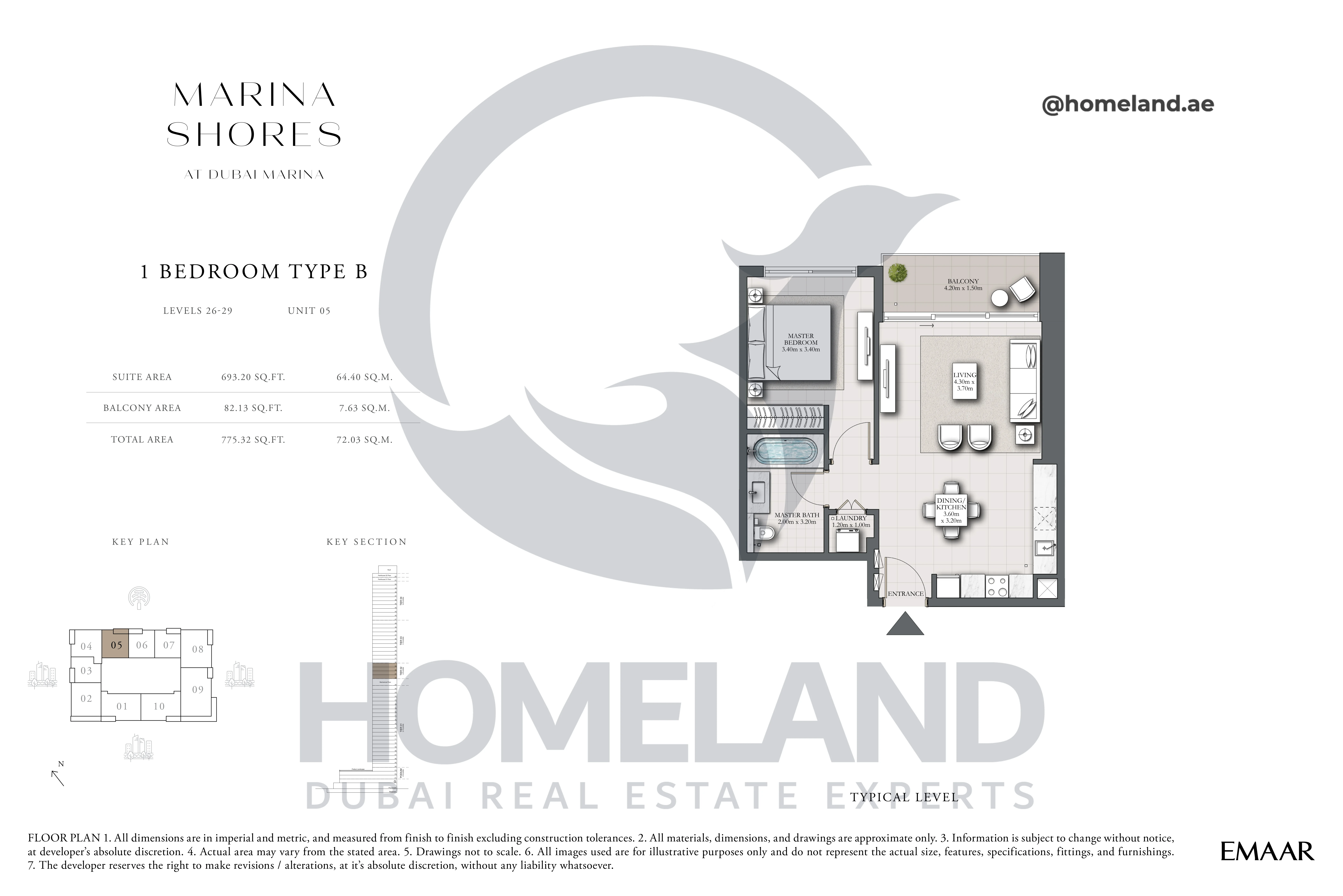 MARINA_SHORES, 1BR, Type B, Level 26-29, Unit 05, 775.32 SQFT