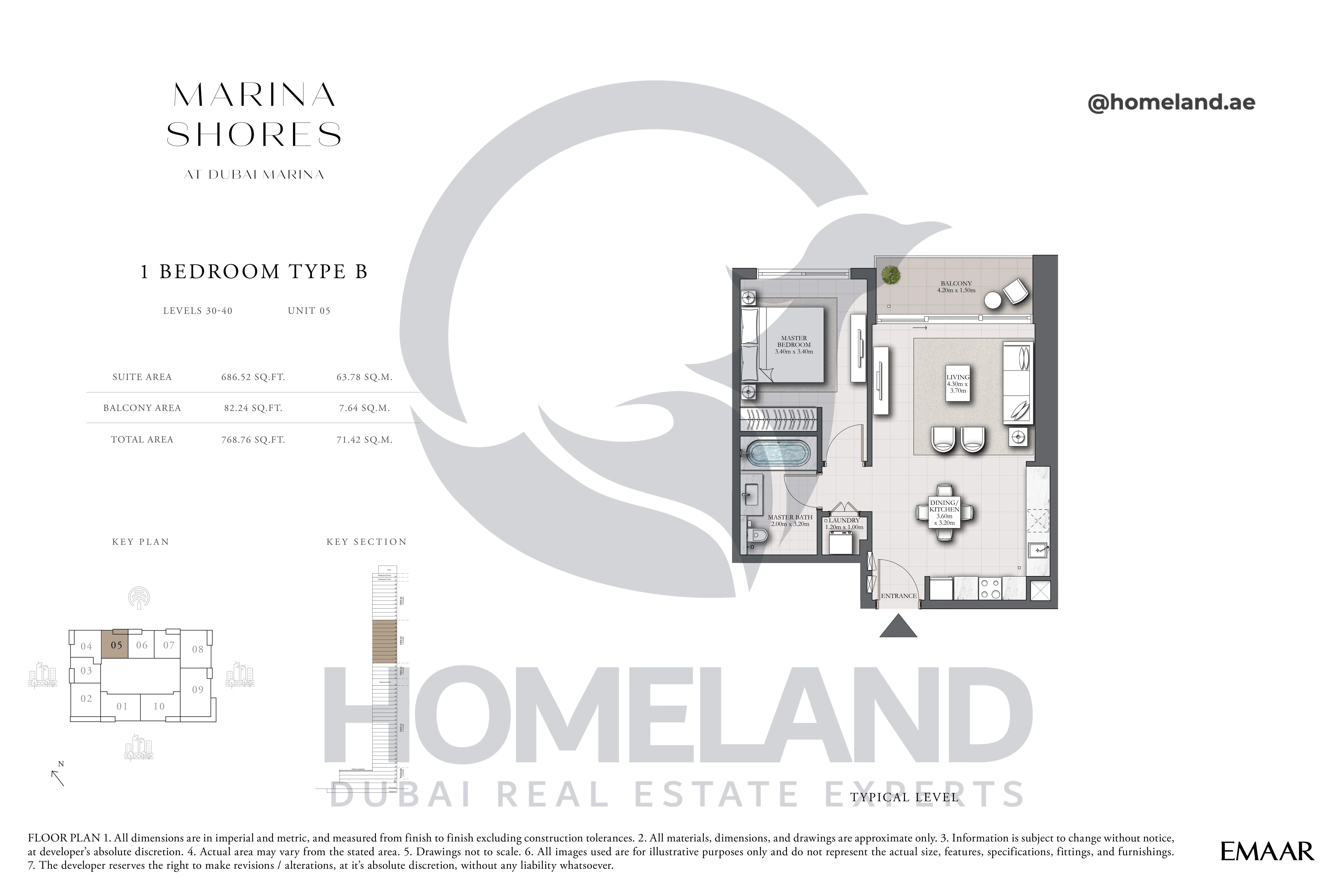 MARINA_SHORES, 1BR, Type B, Level 30-40, Unit 05, 768.76 SQFT