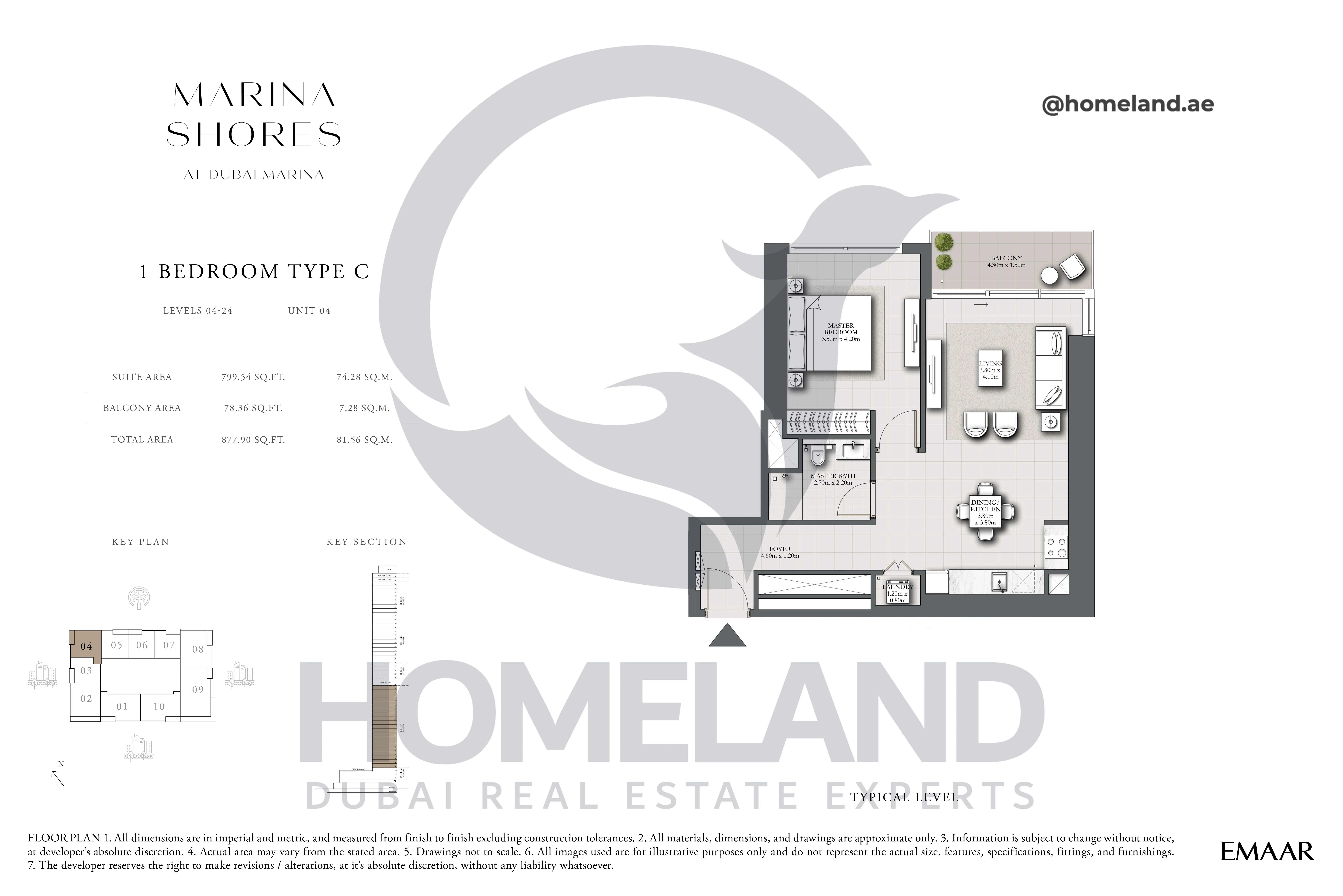 MARINA_SHORES, 1BR, Type C, Level 04-24, Unit 04, 877.90 SQFT