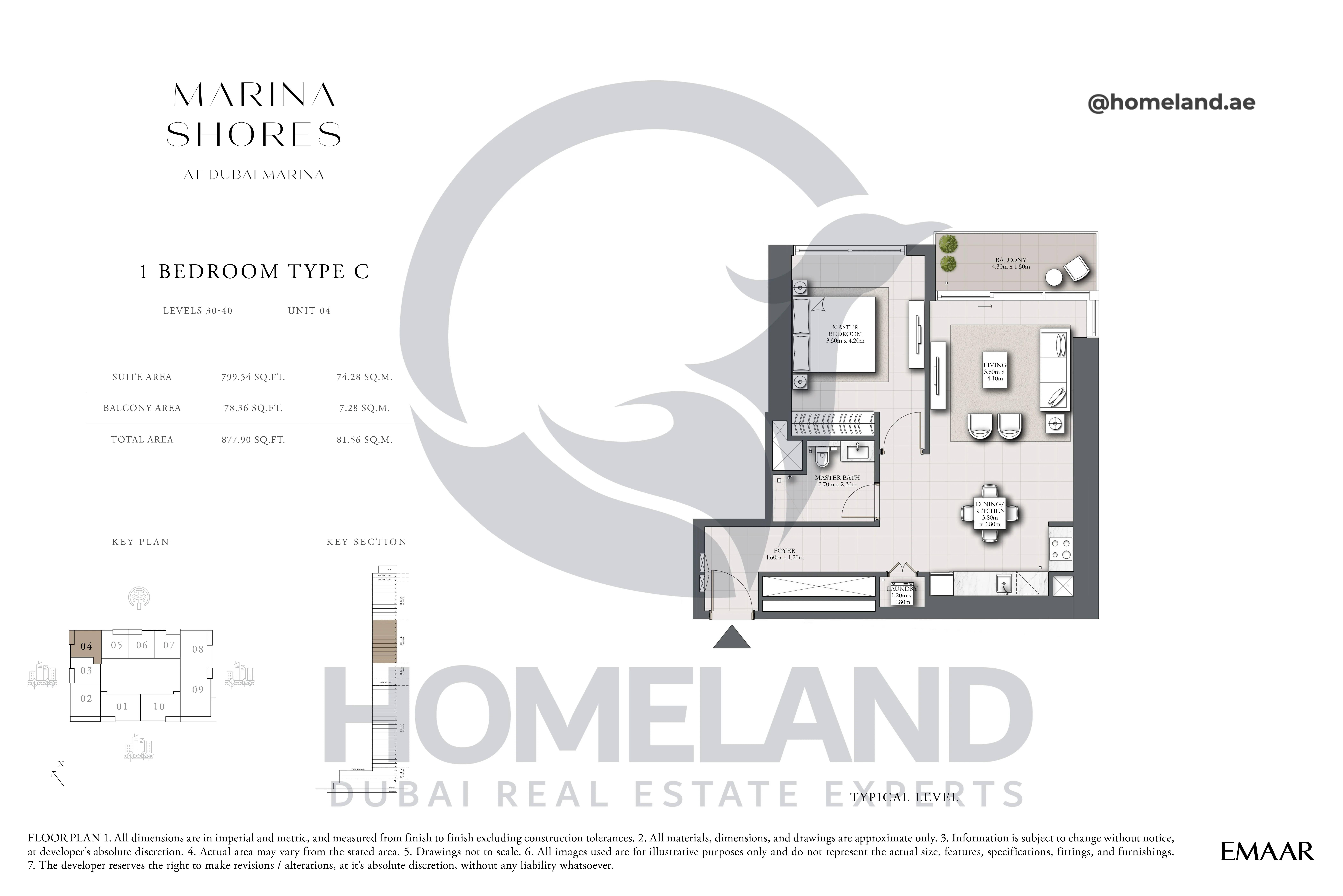 MARINA_SHORES, 1BR, Type C, Level 30-40, Unit 04, 877.90 SQFT