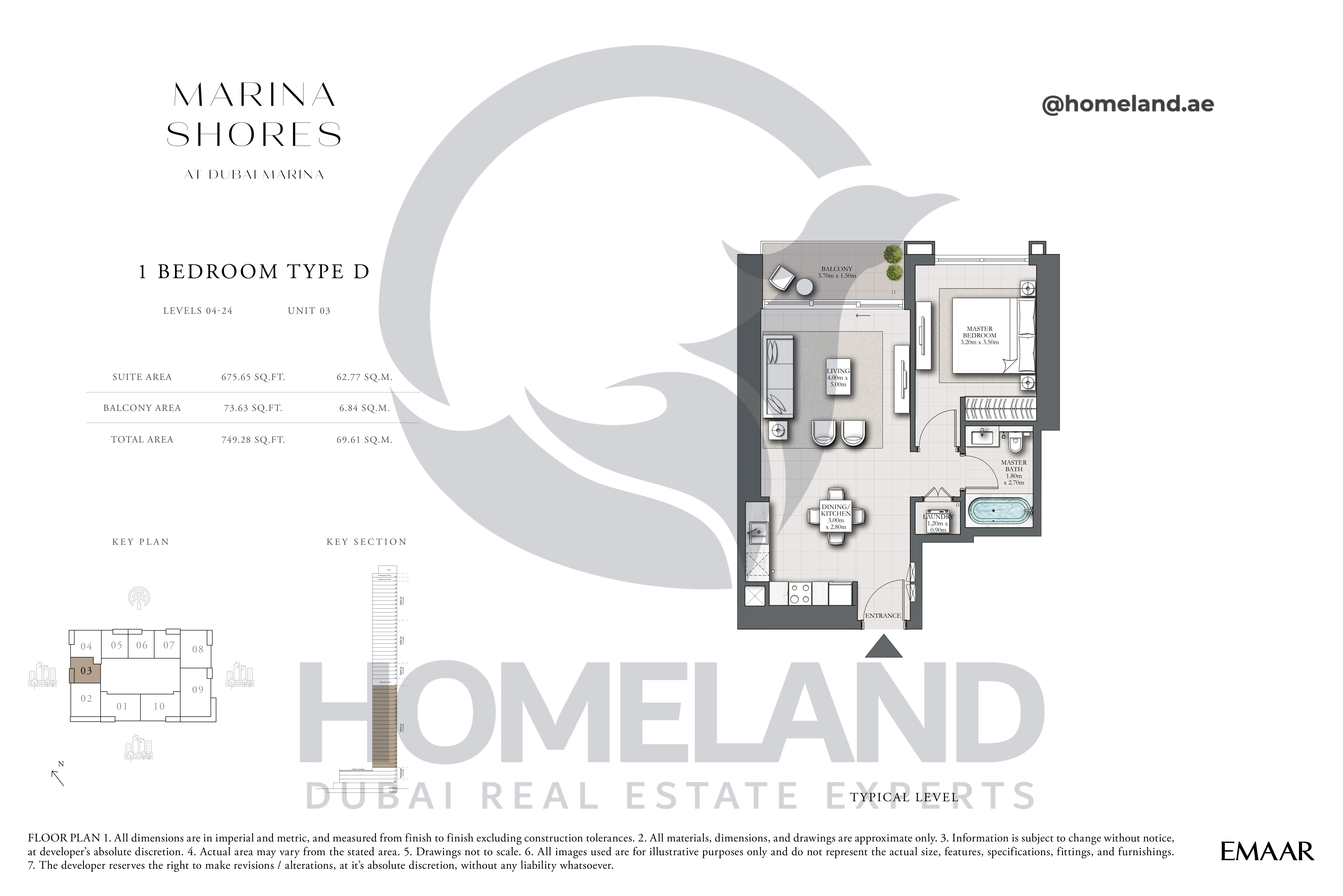 MARINA_SHORES, 1BR, Type D, Level 04-24, Unit 03, 749.28 SQFT