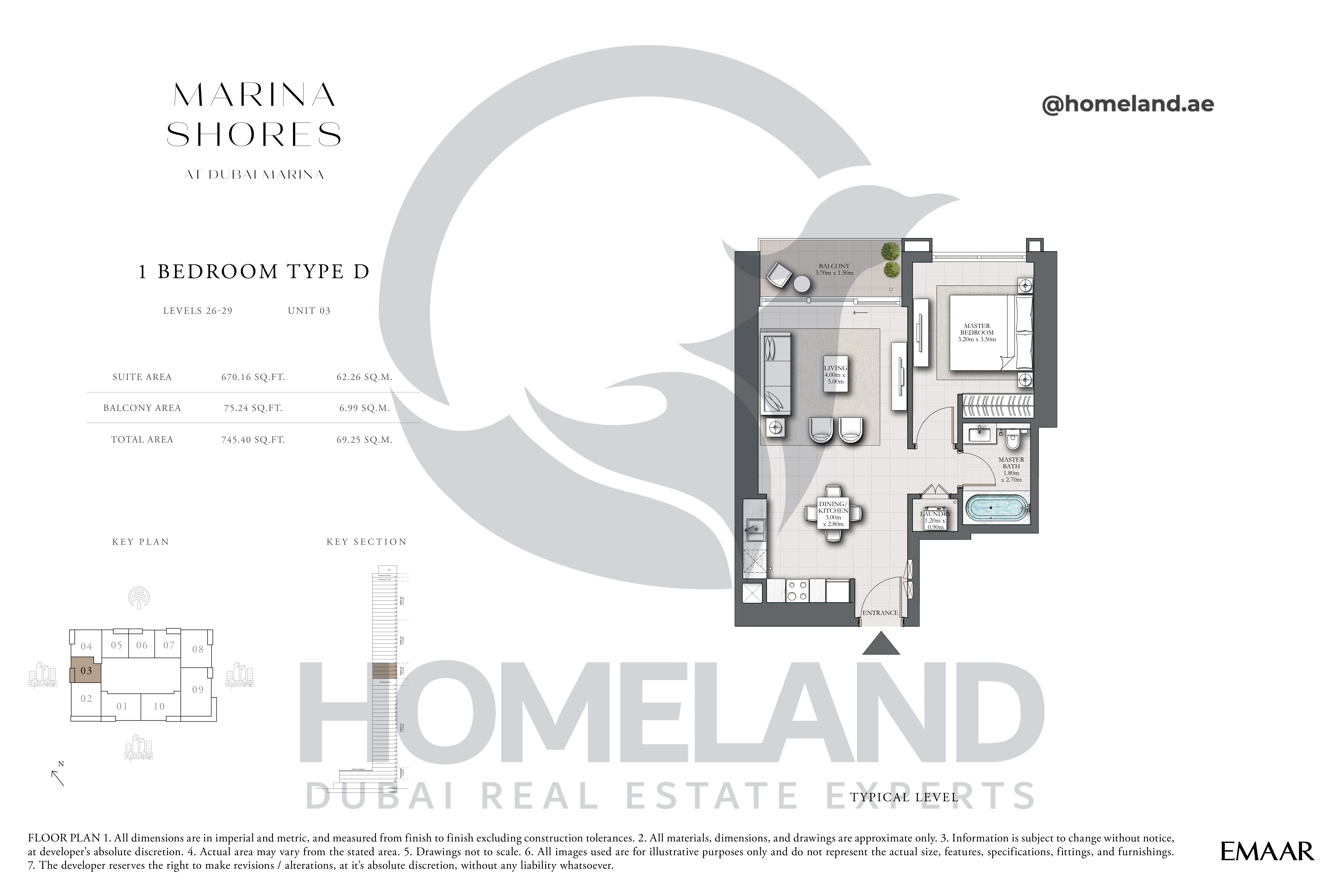MARINA_SHORES, 1BR, Type D, Level 26-29, Unit 03, 745.40 SQFT