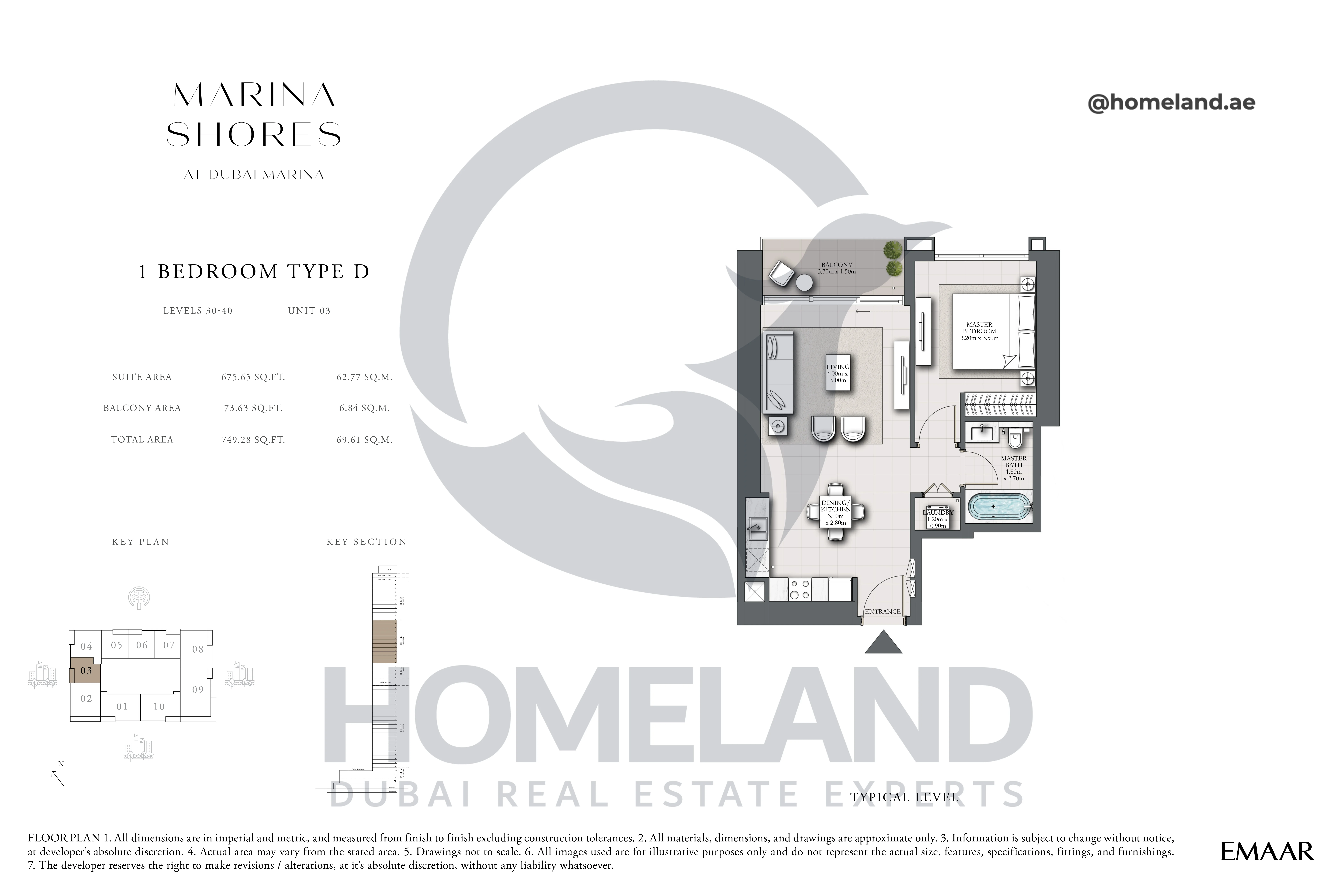 MARINA_SHORES, 1BR, Type D, Level 30-40, Unit 03, 749.28 SQFT