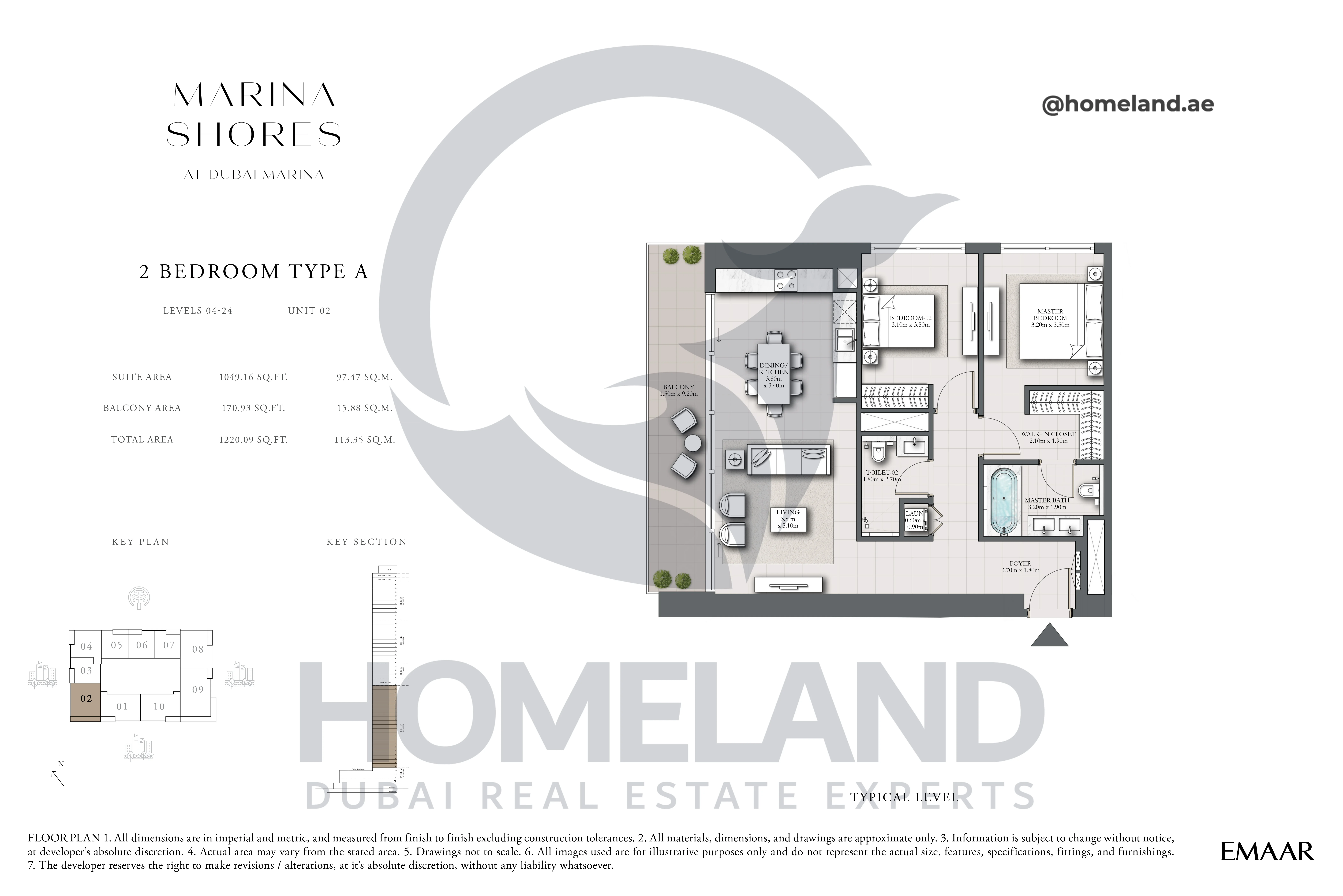 MARINA_SHORES, 2BR, Type A, Level 04-24, Unit 02, 1220.09 SQFT