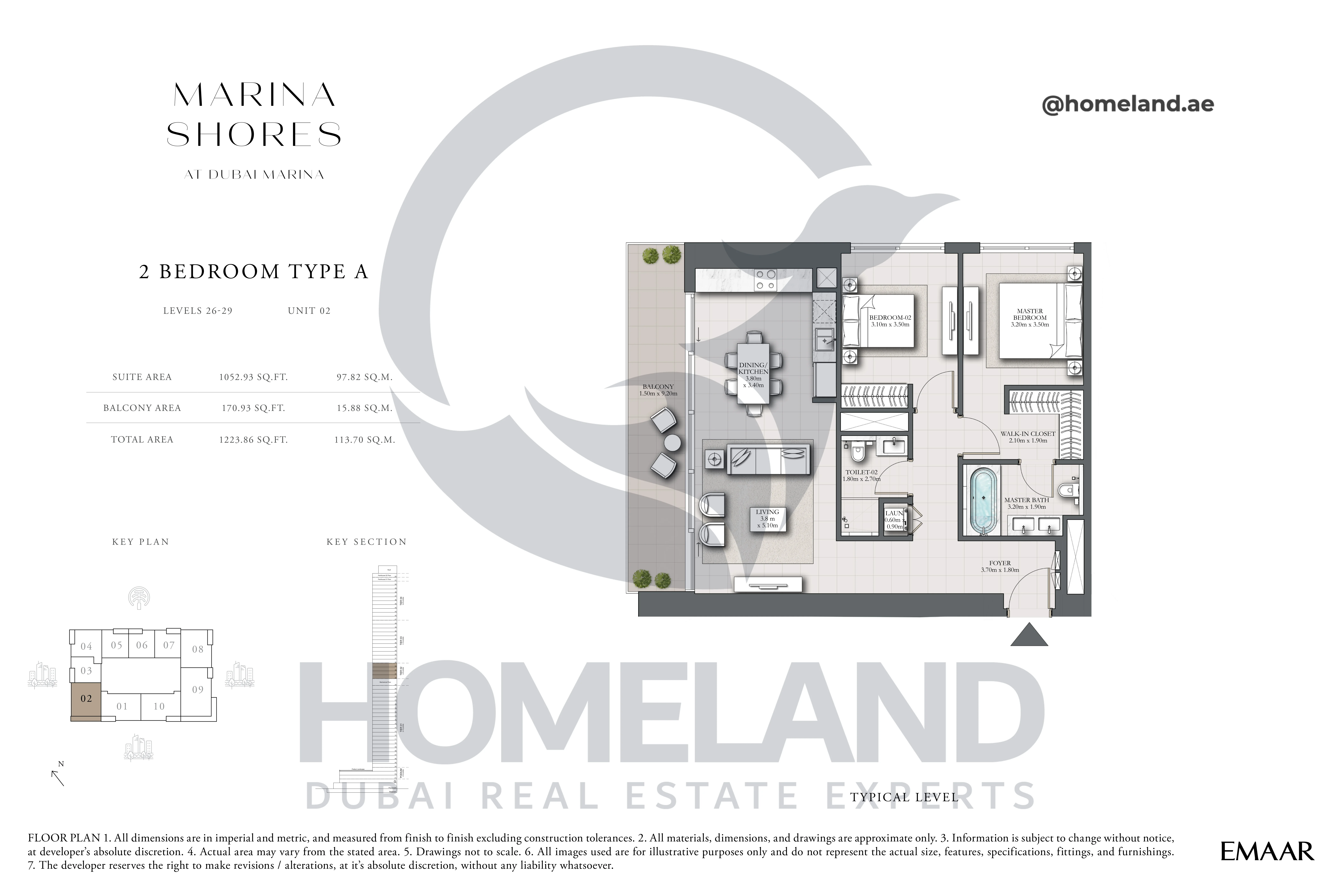 MARINA_SHORES, 2BR, Type A, Level 26-29, Unit 02, 1223.86 SQFT
