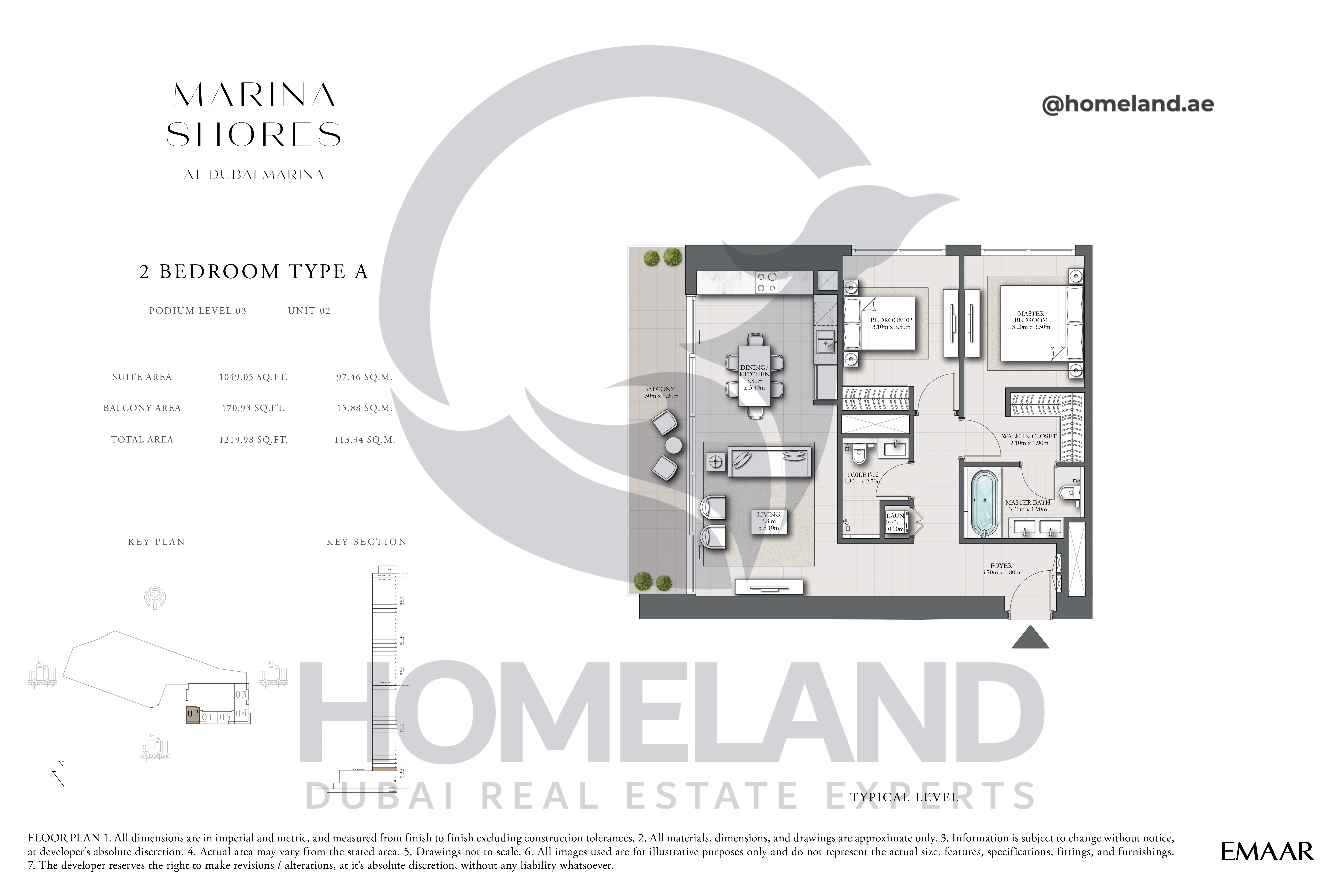 MARINA_SHORES, 2BR, Type A, Podium Level 03, Unit 02, 1219.98 SQFT
