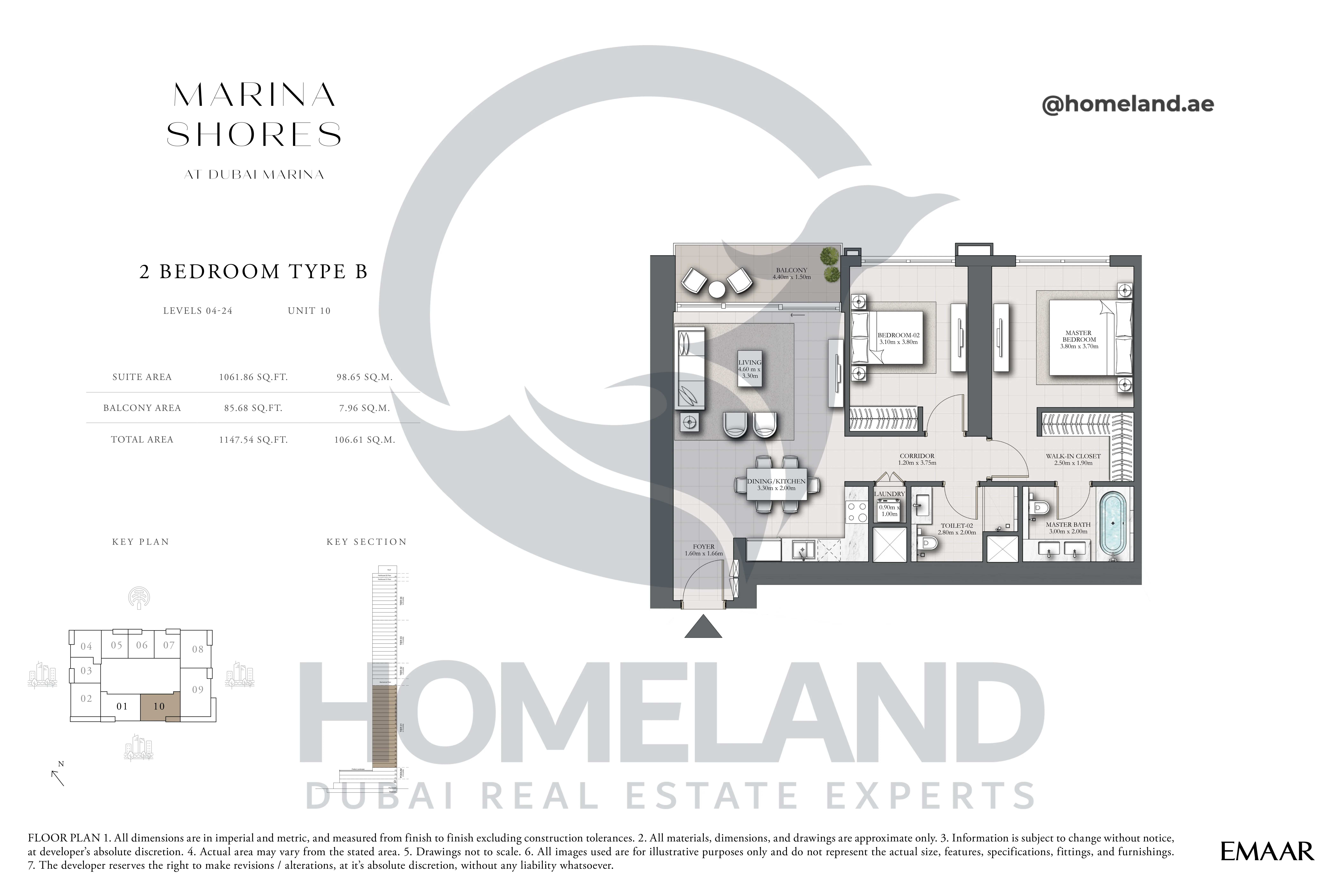 MARINA_SHORES, 2BR, Type B, Level 04-24, Unit 10, 1147.54 SQFT