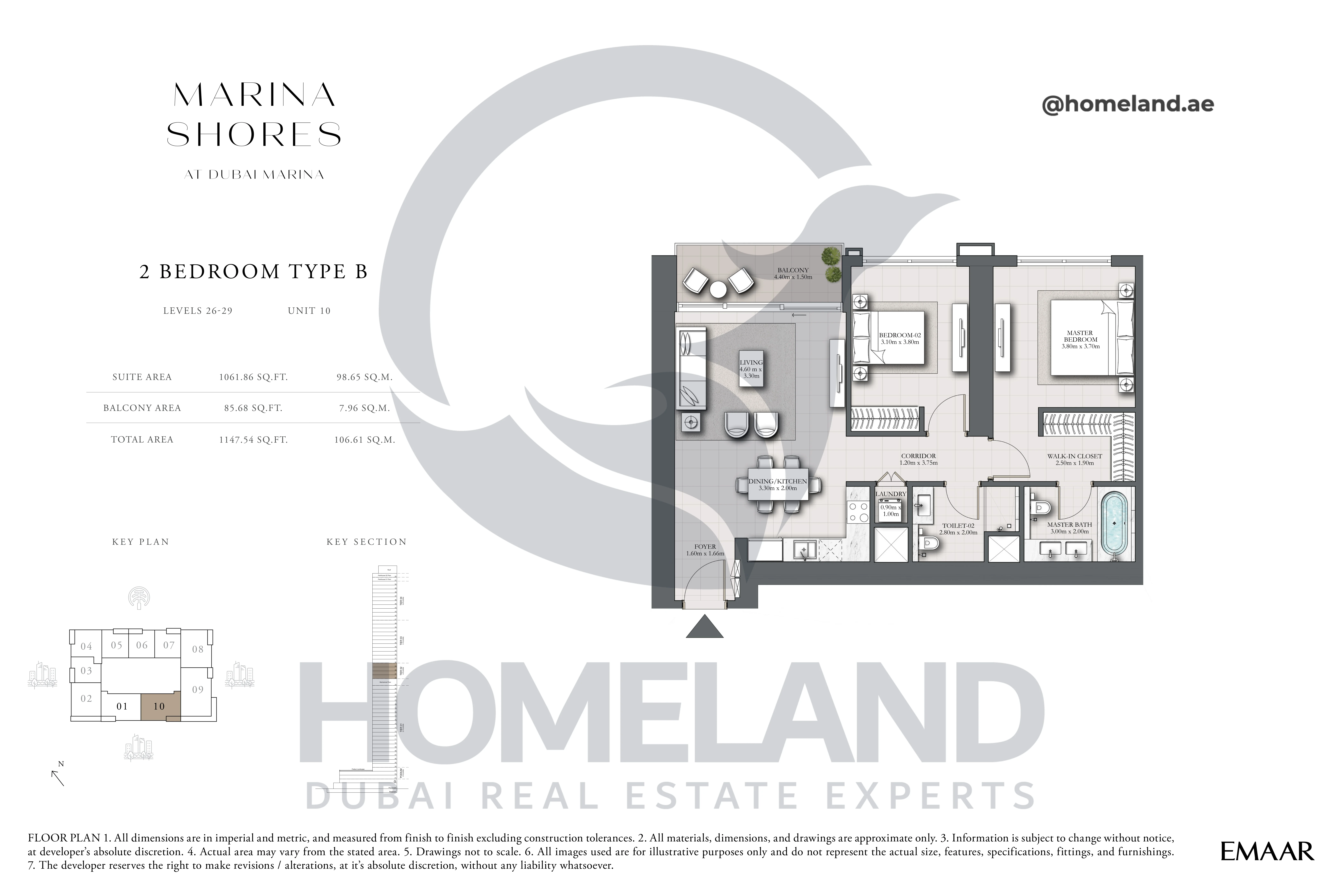 MARINA_SHORES, 2BR, Type B, Level 26-29, Unit 10, 1147.54 SQFT