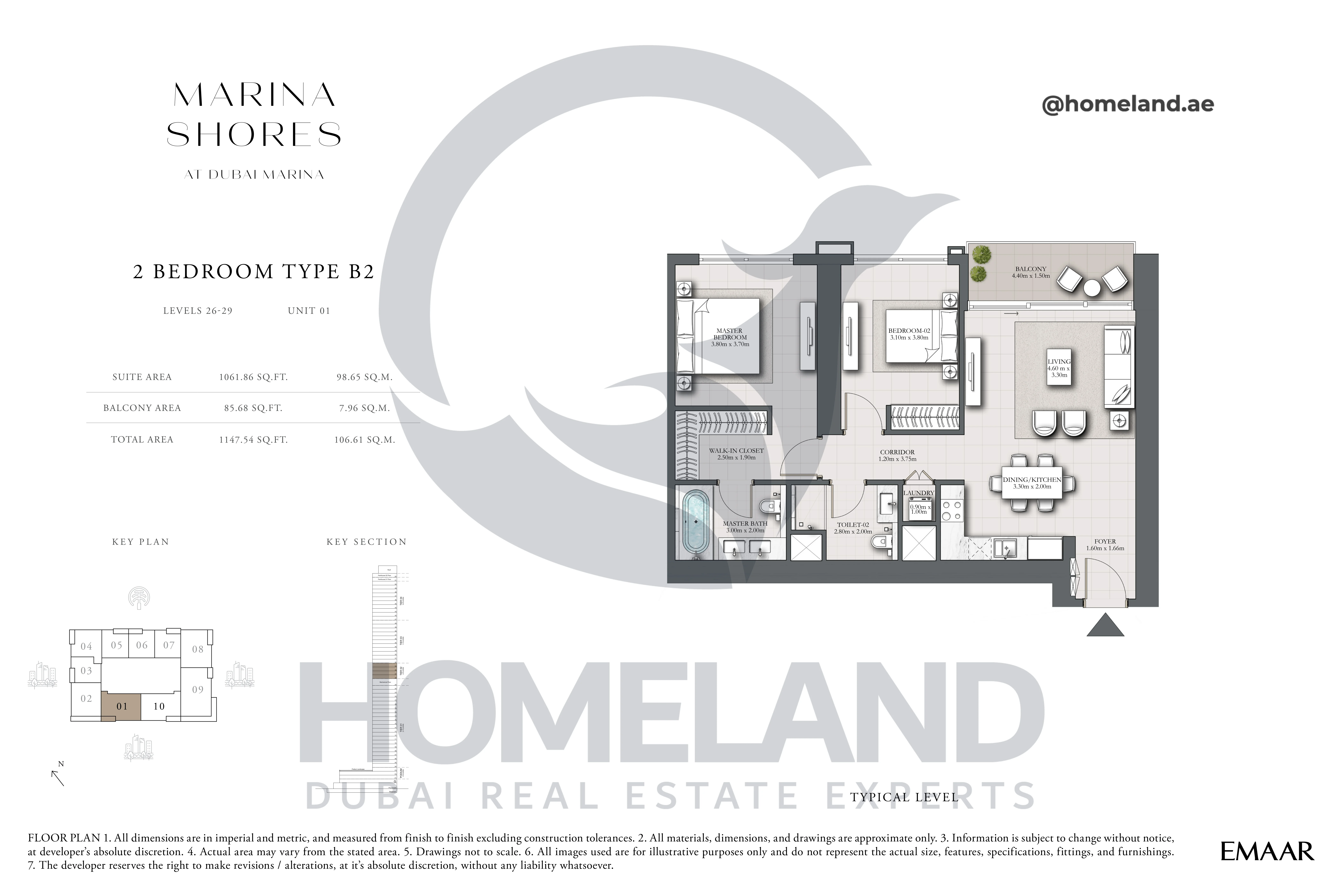 MARINA_SHORES, 2BR, Type B2, Level 26-29, Unit 01, 1147.54 SQFT