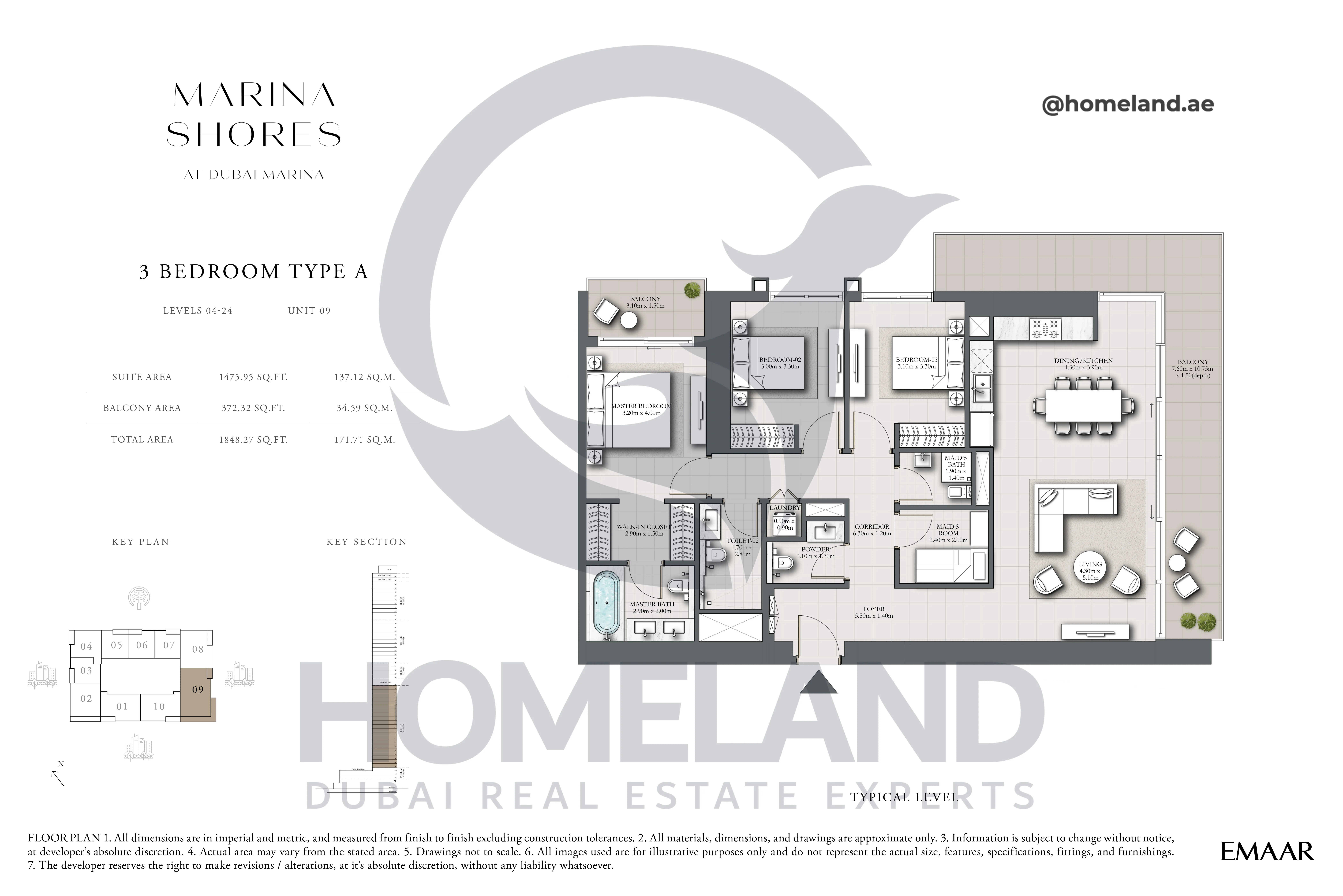 MARINA_SHORES, 3BR, Type A, Level 04-24, Unit 09, 1848.27 SQFT