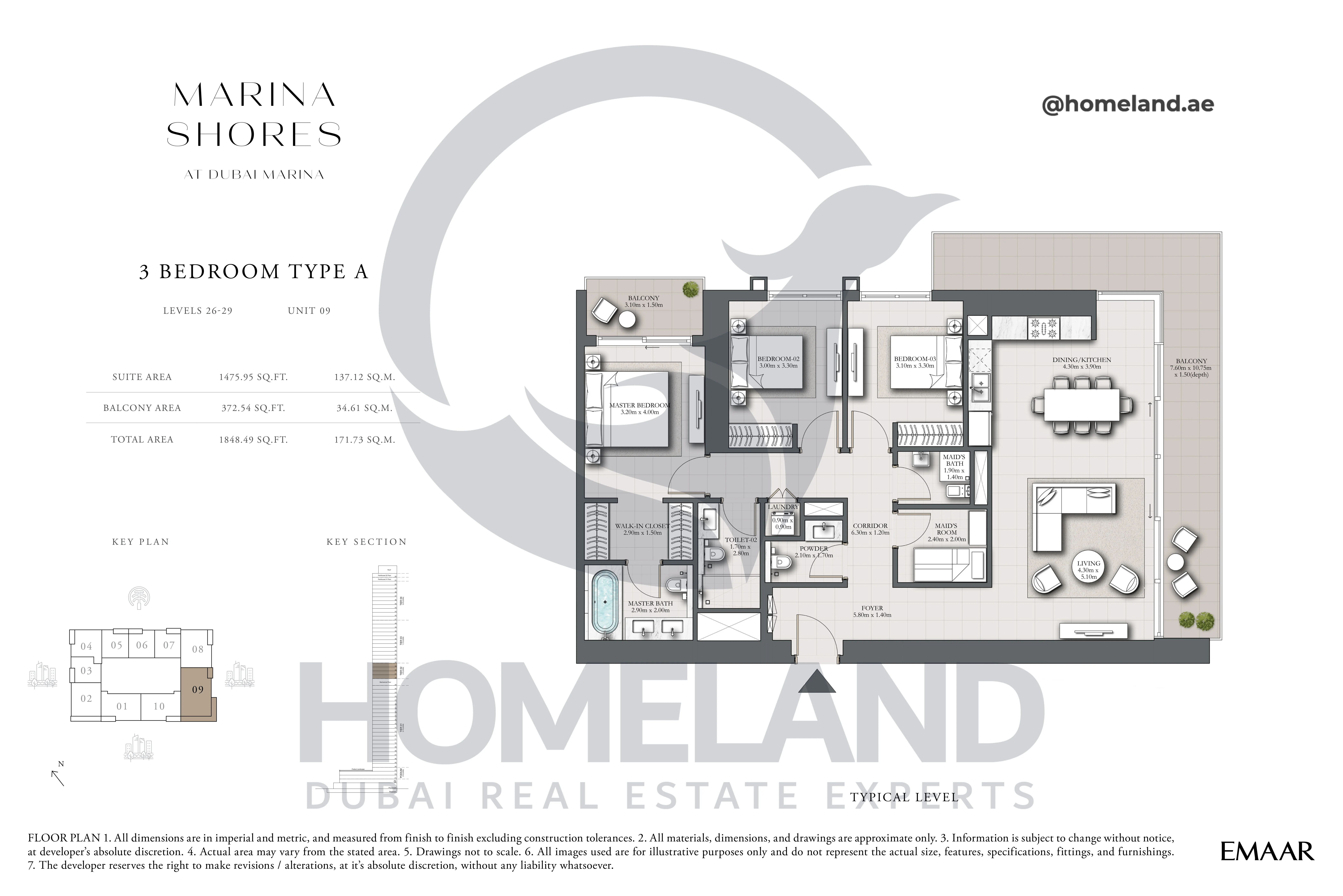 MARINA_SHORES, 3BR, Type A, Level 26-29, Unit 09, 1848.49 SQFT