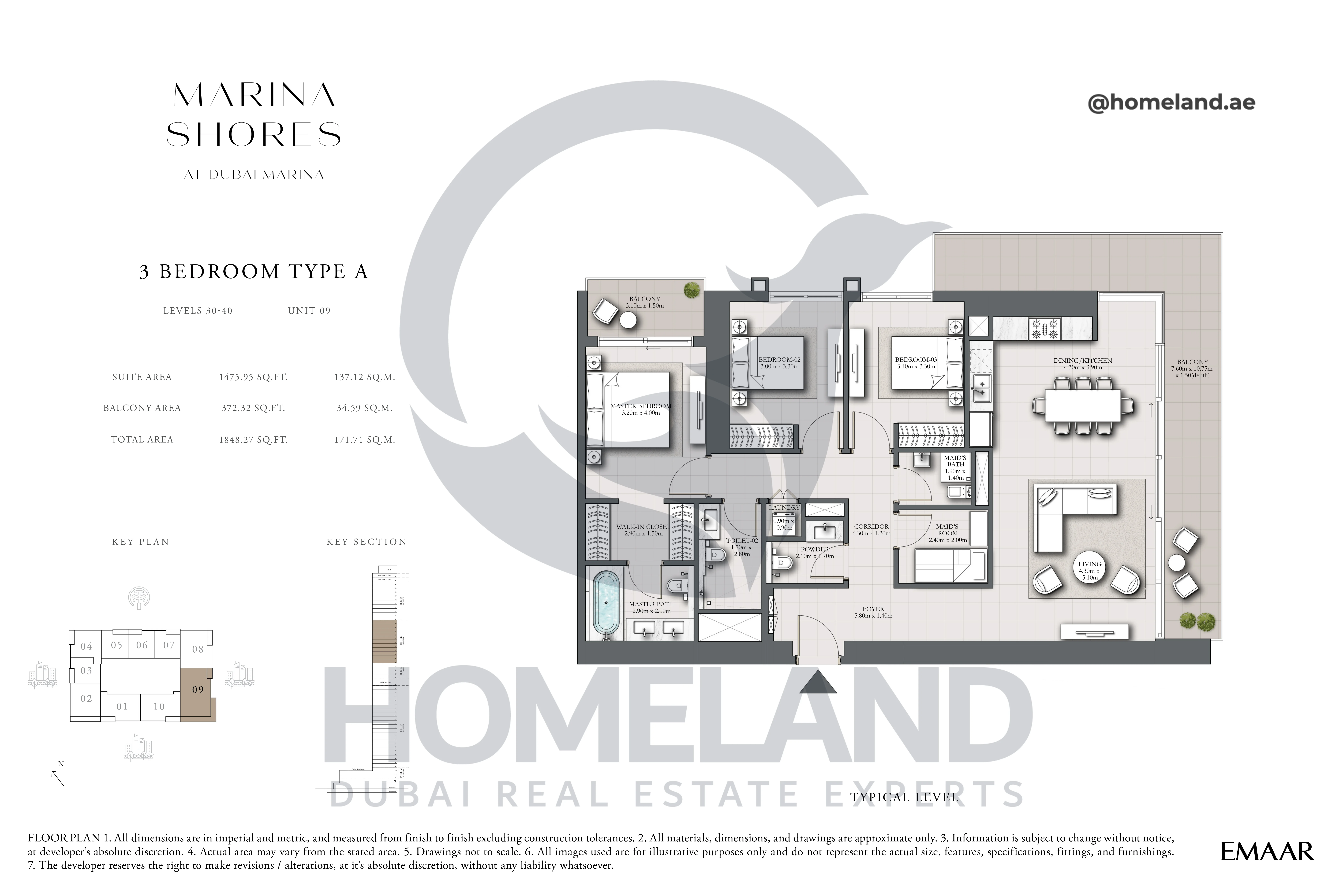 MARINA_SHORES, 3BR, Type A, Level 30-40, Unit 09, 1848.27 SQFT