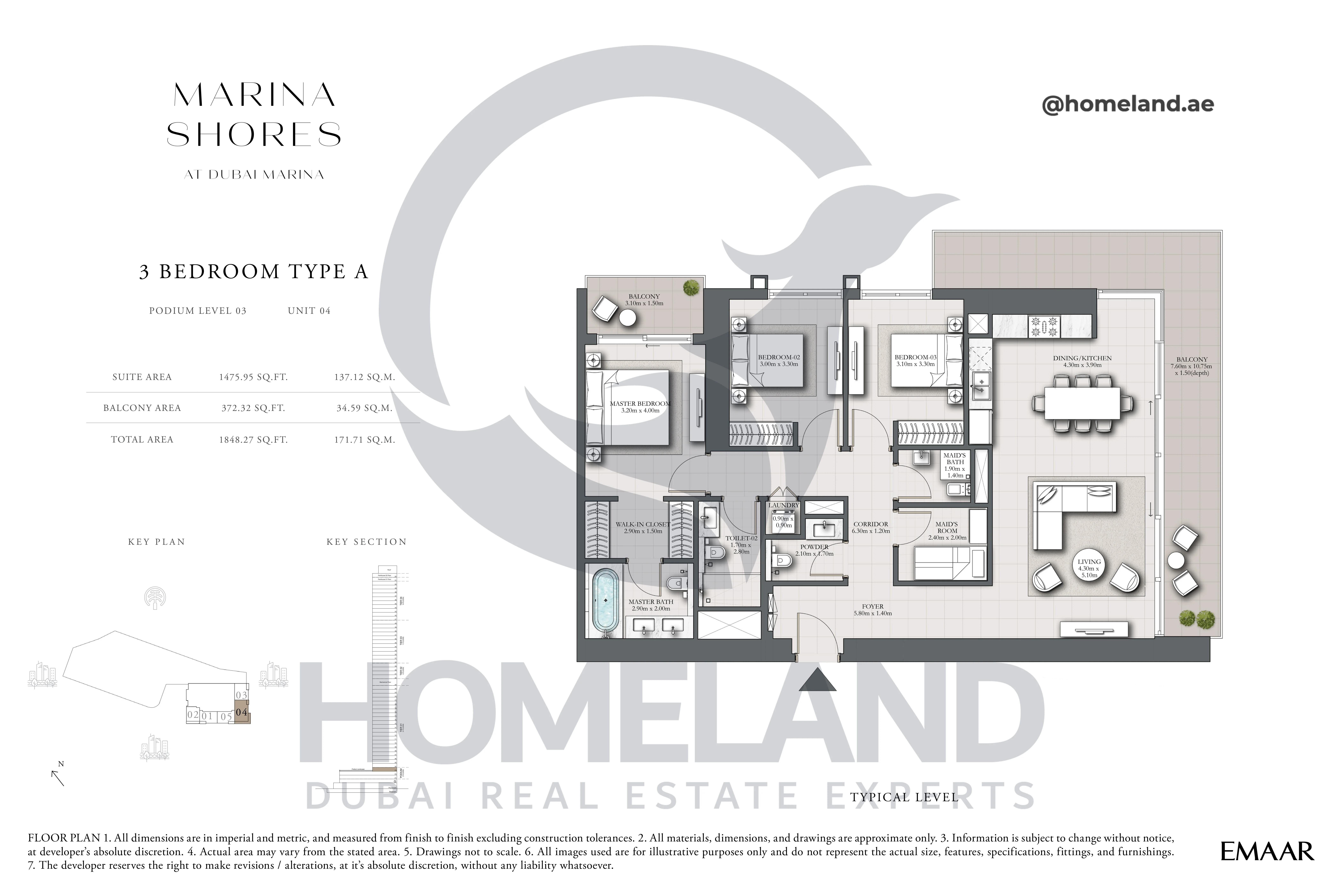 MARINA_SHORES, 3BR, Type A, Podium Level 03, Unit 04, 1848.27 SQFT