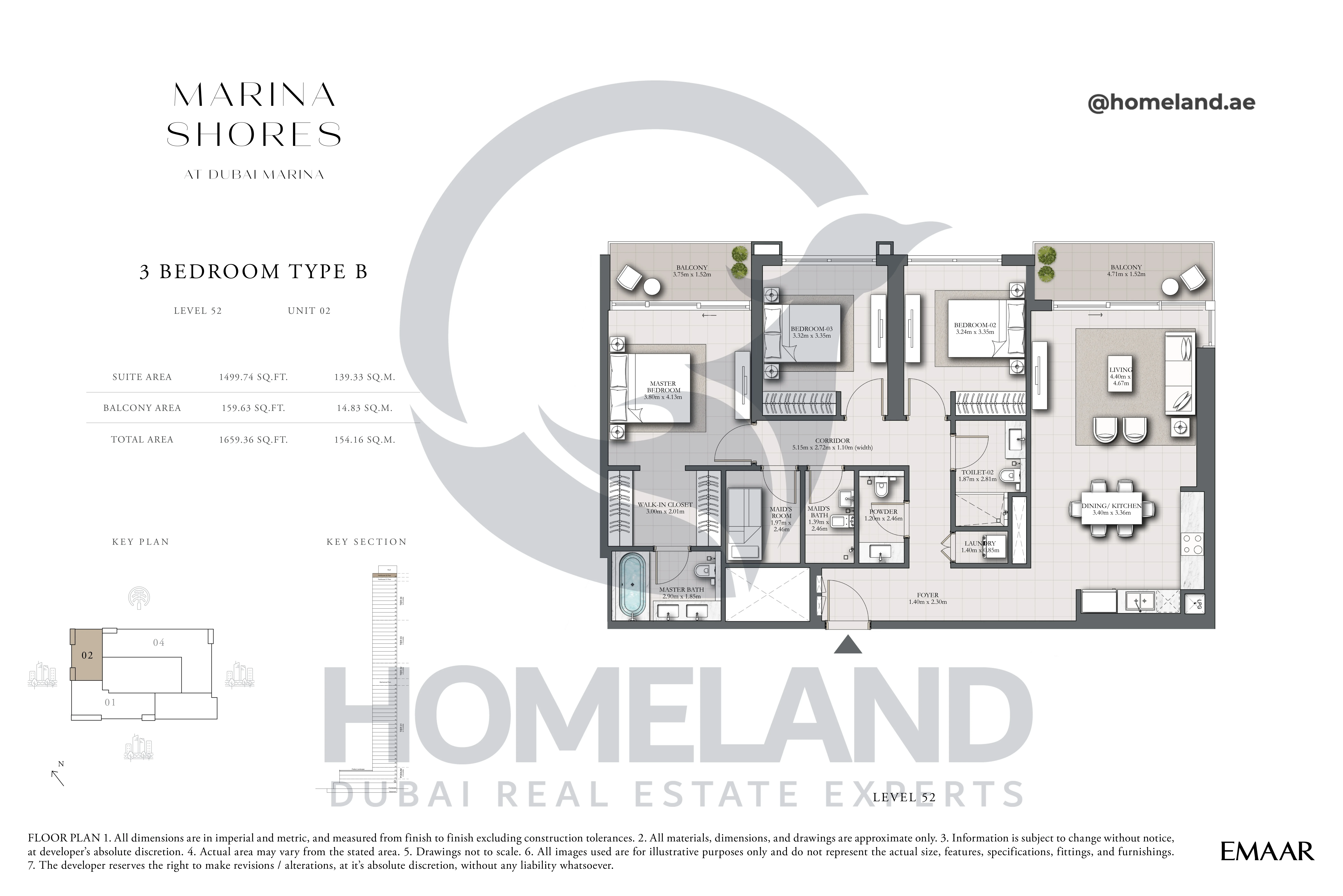 MARINA_SHORES, 3BR, Type B, Level 52, Unit 02, 1639.36 SQFT