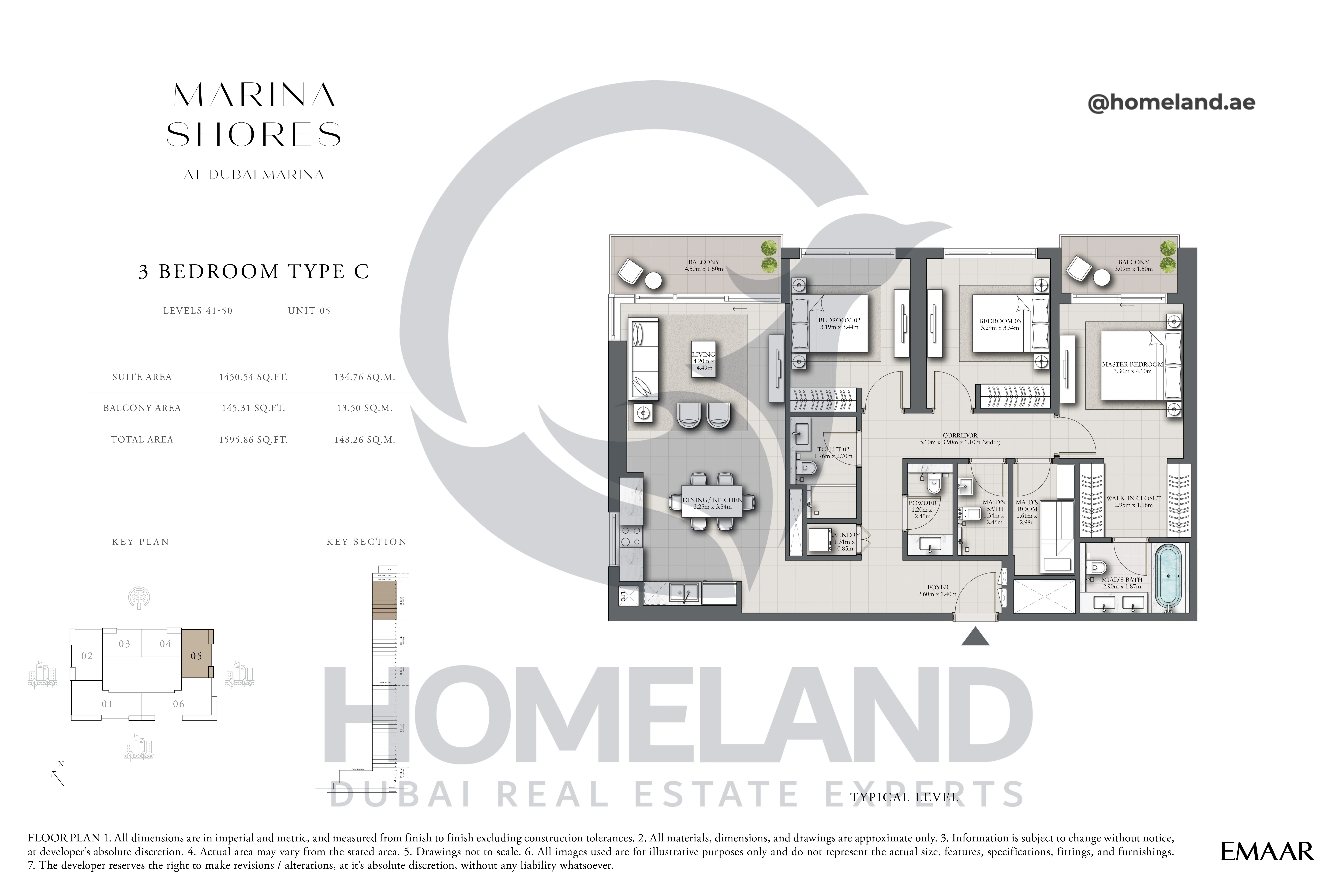 MARINA_SHORES, 3BR, Type C, Level 41-50, Unit 05, 1595.86 SQFT