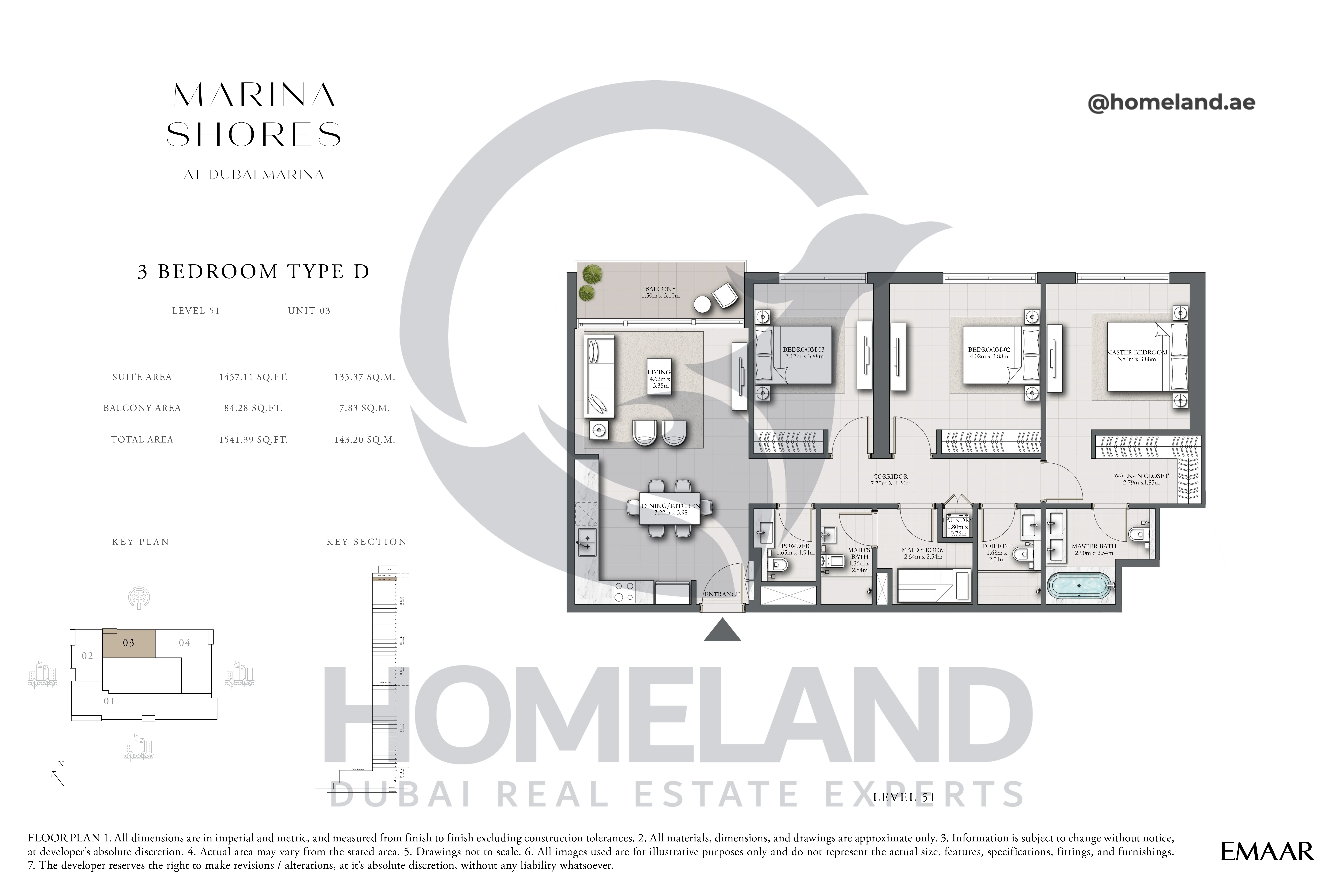 MARINA_SHORES, 3BR, Type D, Level 51, Unit 03, 1541.39 SQFT