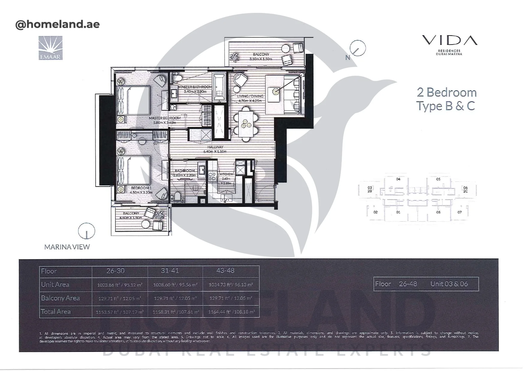 Vida_Residence, 2BR, Type B&C, Level 26-30-31-41-43-48, Unit 03&06, 1164.44 SQFT