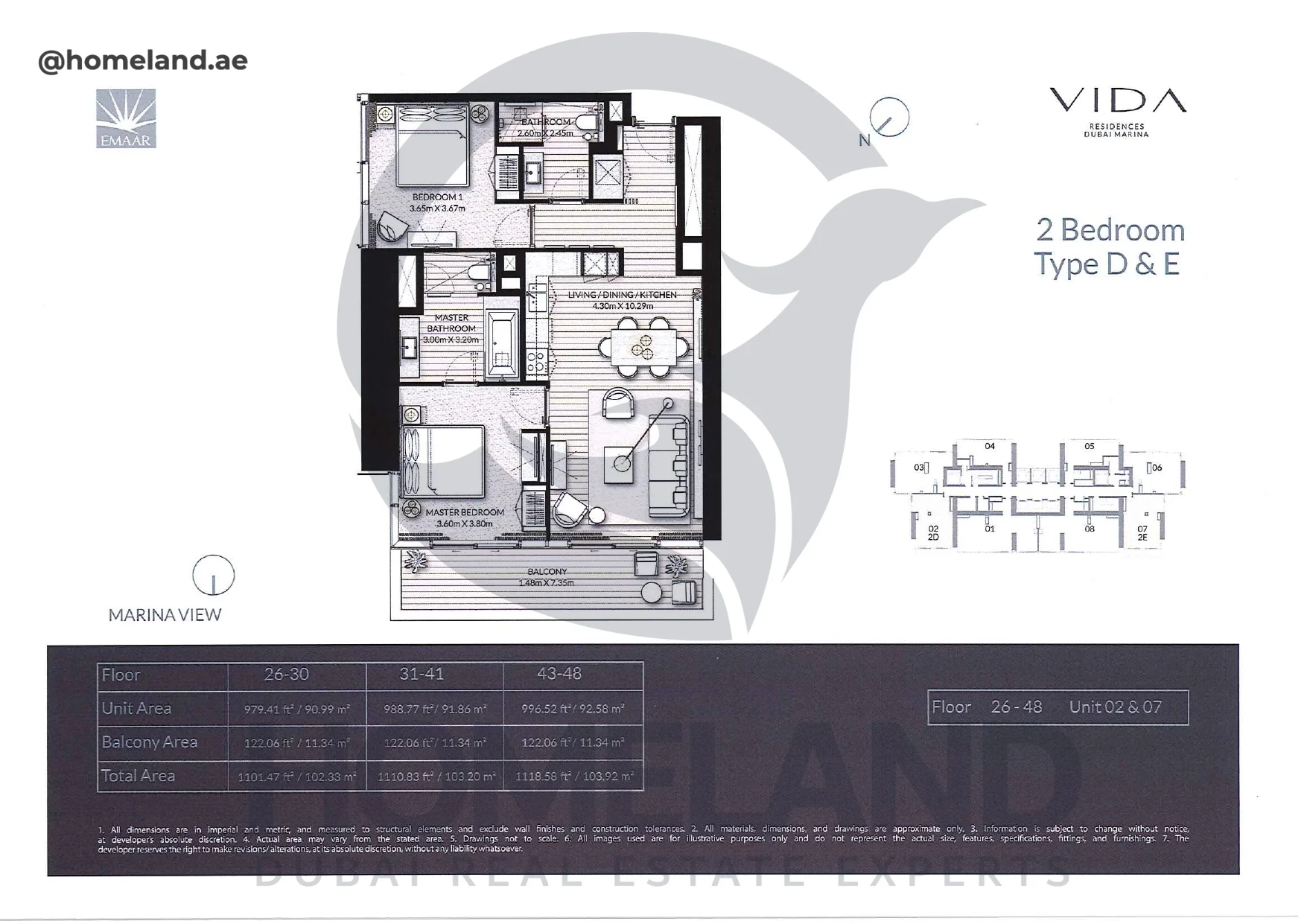 Vida_Residence, 2BR, Type D&E, Level 26-30-31-41-43-48, Unit 02&07, 1118.58 SQFT