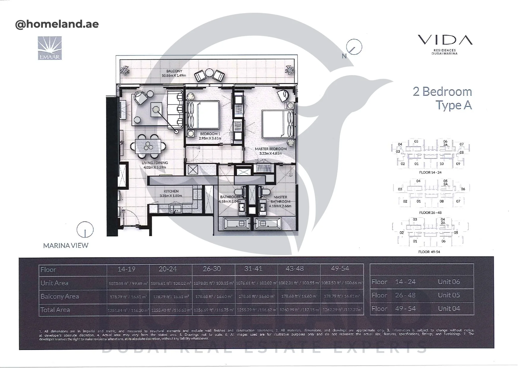 Vida_Residence, 2BR, Type A, Level 14-19-20-24-26-30-31-41-43-48-49-54, Unit 04-05-06, 1262.29 SQFT