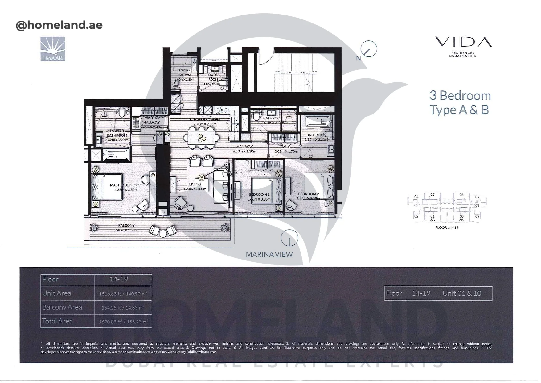 Vida_Residence, 3BR, Type A&B, Level 14-19, Unit 01&10, 1670.88 SQFT