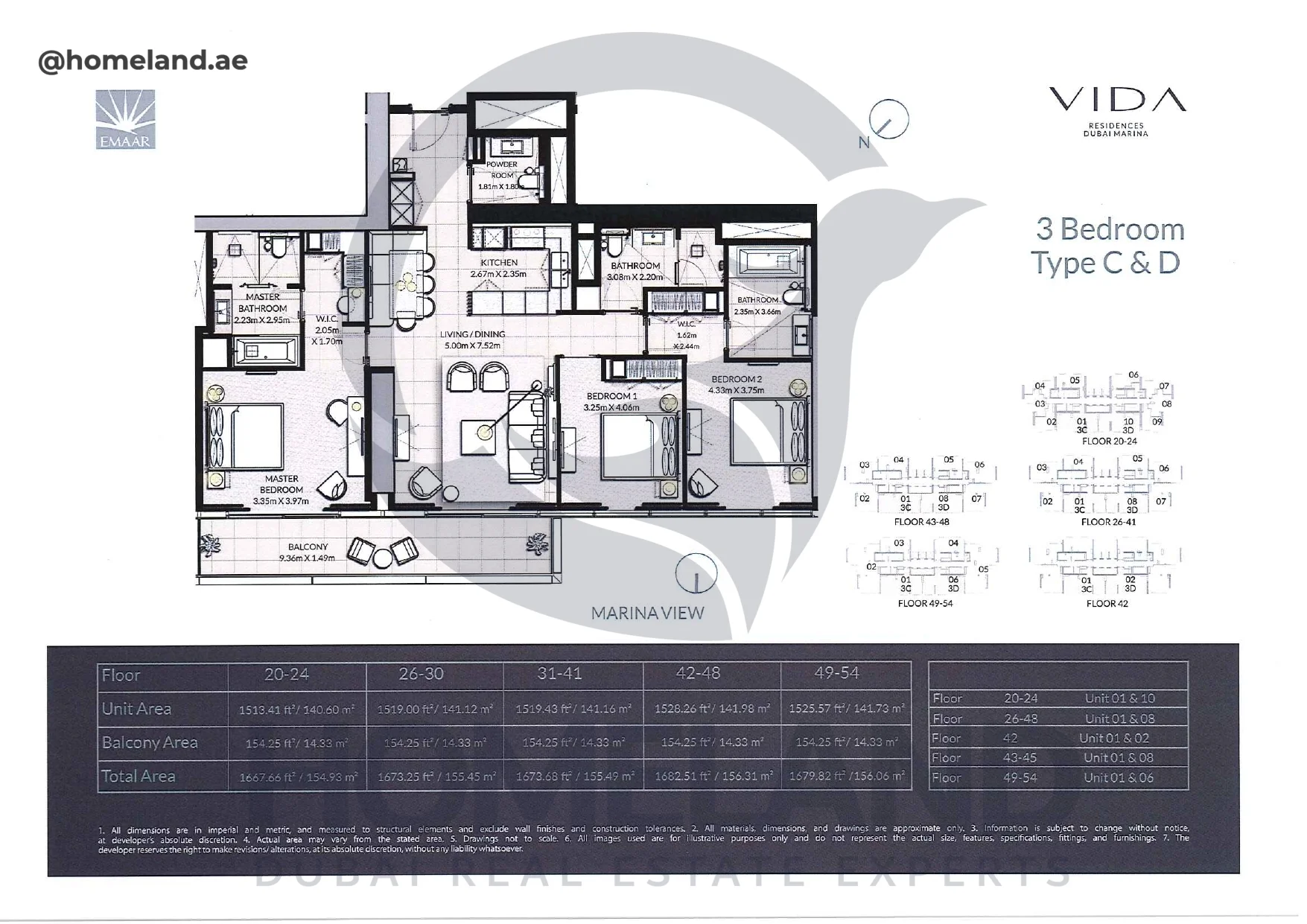 Vida_Residence, 3BR, Type C&D, Level 20-24-26-30-31-41-42-48-49-54, Unit 01-02-06-08-10, 1679.82 SQFT