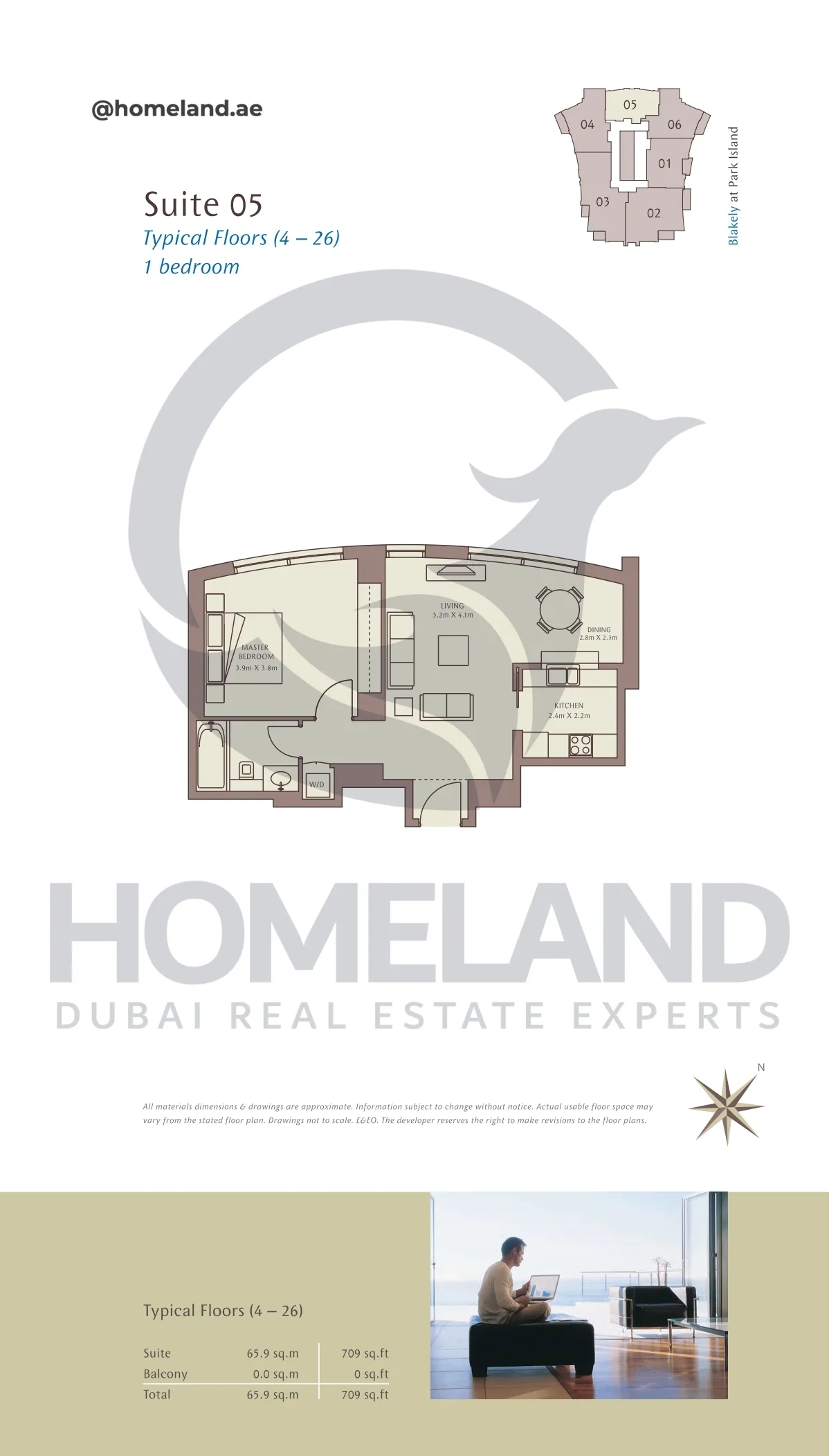 Park Island Blakely, Typical Floors ( 4-26 ), 1BR, Suite 05, 709 SQFT