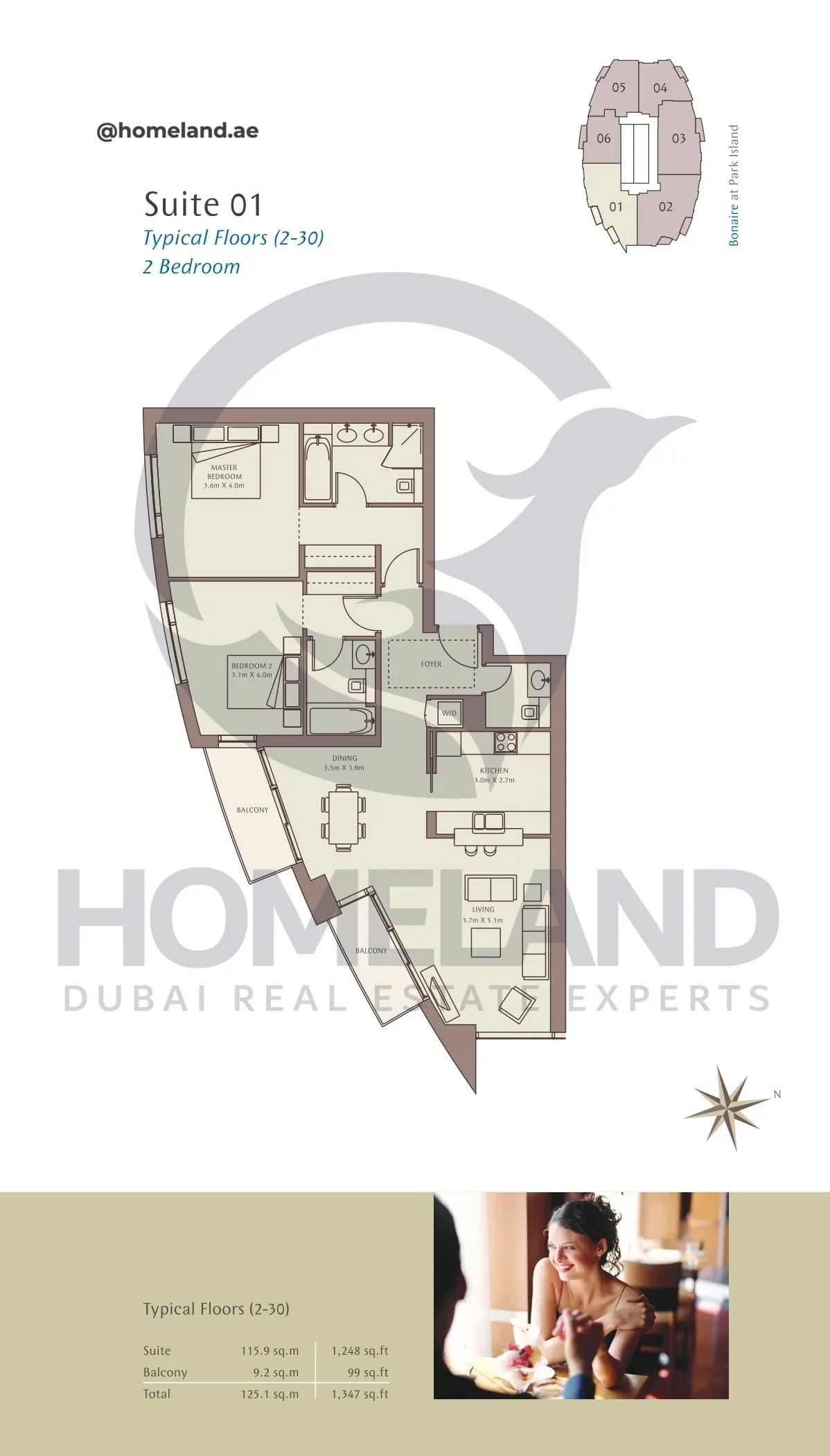 Park Island Bonaire, Typical Floors ( 2-30 ), 2BR, Suite 01, 1347 SQFT
