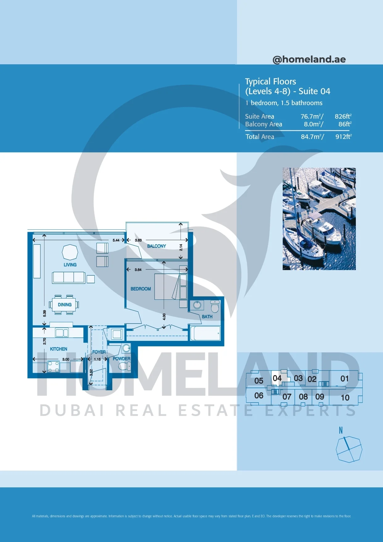 Marina Quays, Typical Floors, 1BR, Level 4-8, Suite 04, 912 SQFT