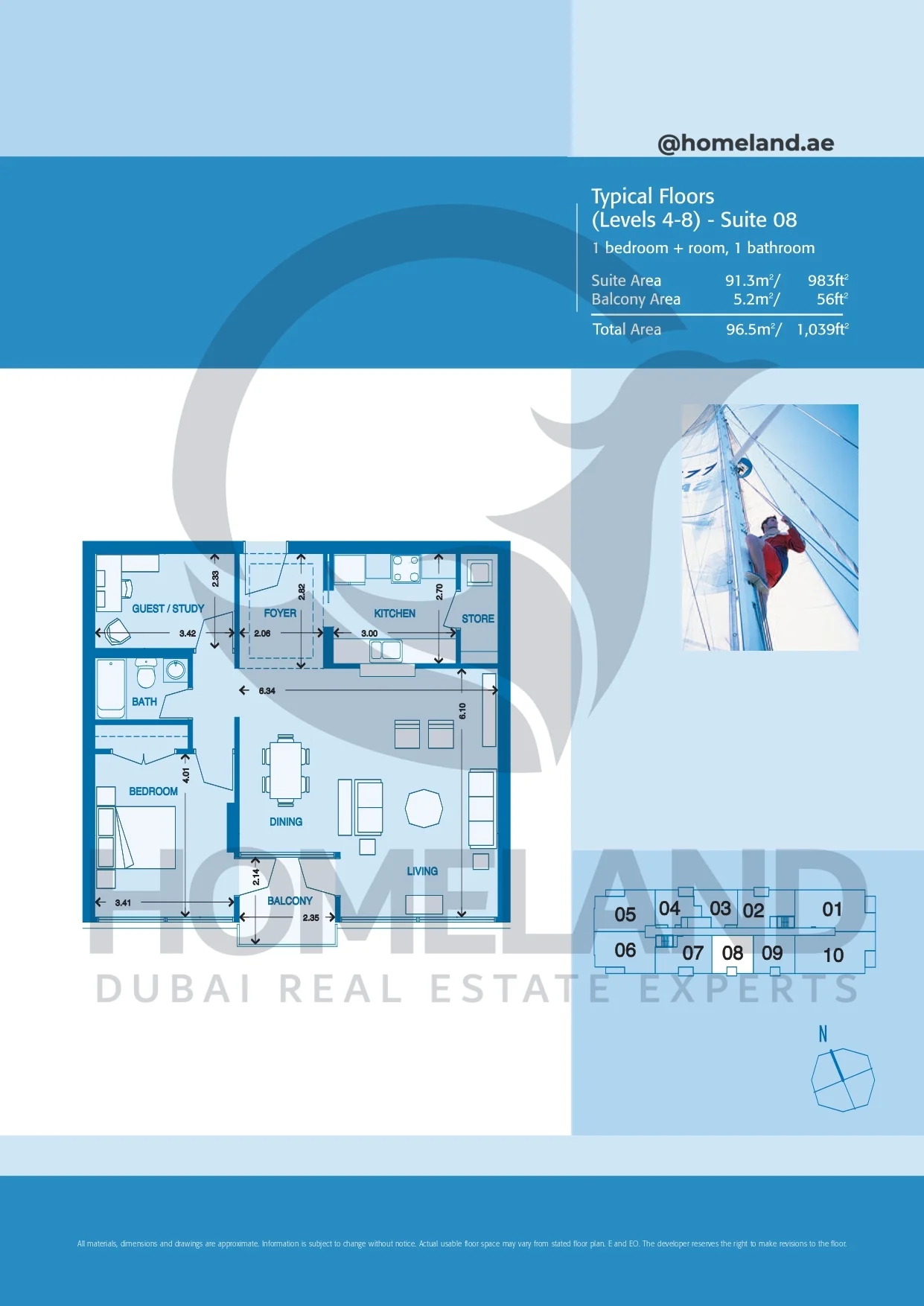 Marina Quays, Typical Floors, 1BR, Level 4-8, Suite 08, 1039 SQFT