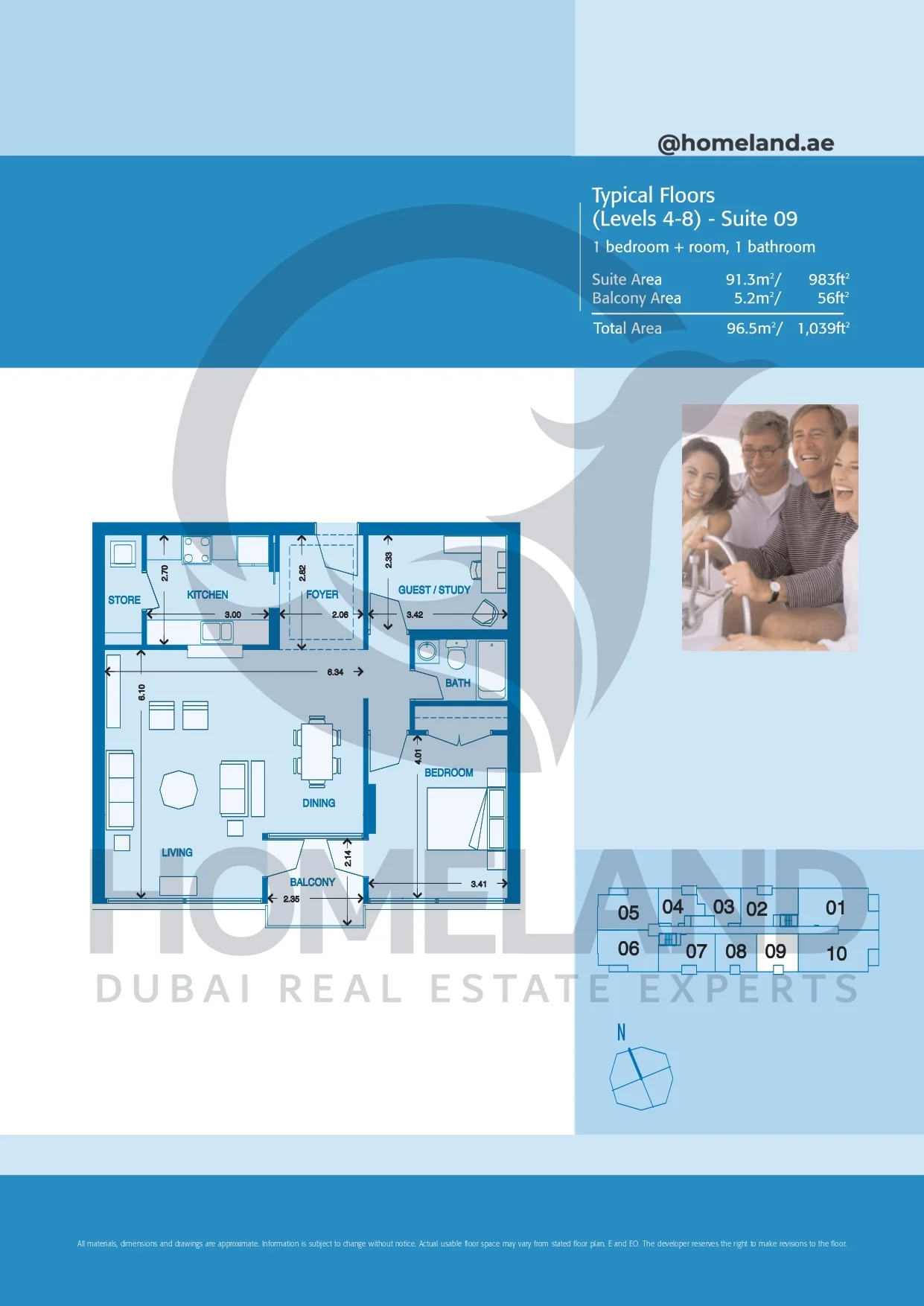 Marina Quays, Typical Floors, 1BR, Level 4-8, Suite 09, 1039 SQFT