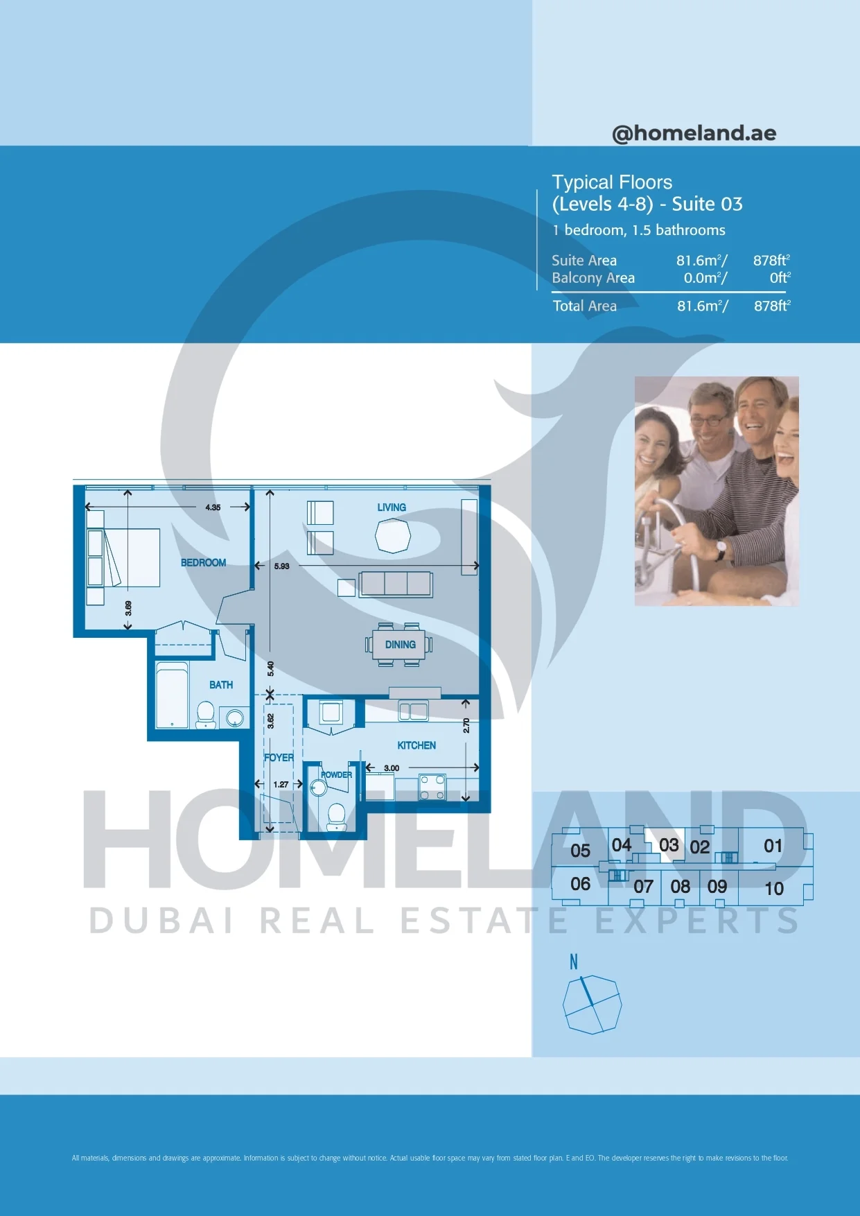 Marina Quays, Typical Floors, 1BR, Level 4-8, Suite 03, 878 SQFT