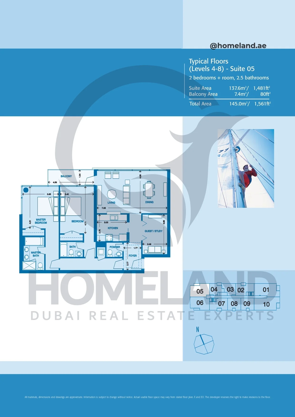 Marina Quays, Typical Floors, 2BR, Level 4-8, Suite 05, 1561 SQFT