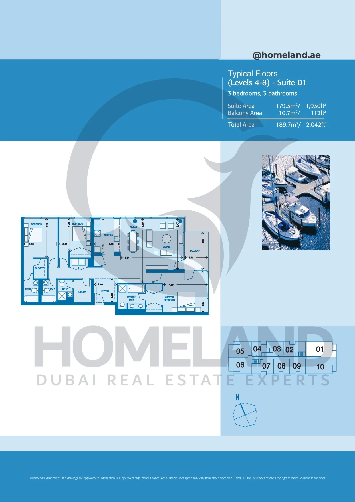 Marina Quays, Typical Floors, 3BR, Level 4-8, Suite 01, 2042 SQFT