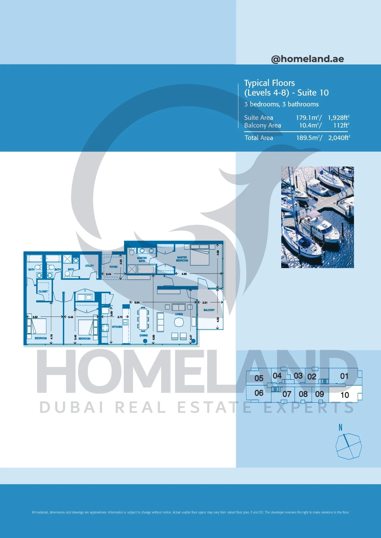 Marina Quays, Typical Floors, 3BR, Level 4-8, Suite 10, 2040 SQFT