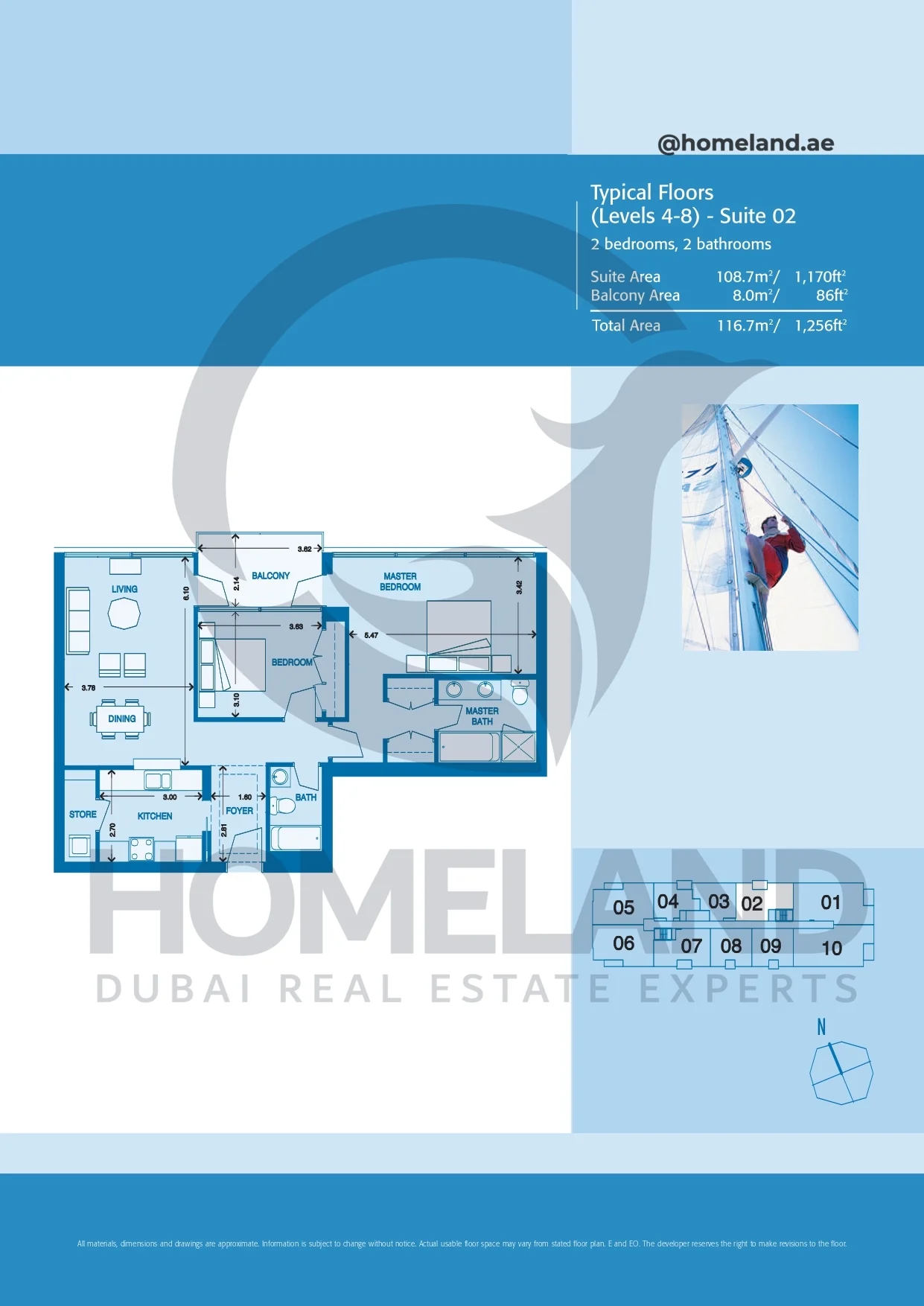 Marina Quays, Typical Floors, 2BR, Level 4-8, Suite 02, 1256 SQFT