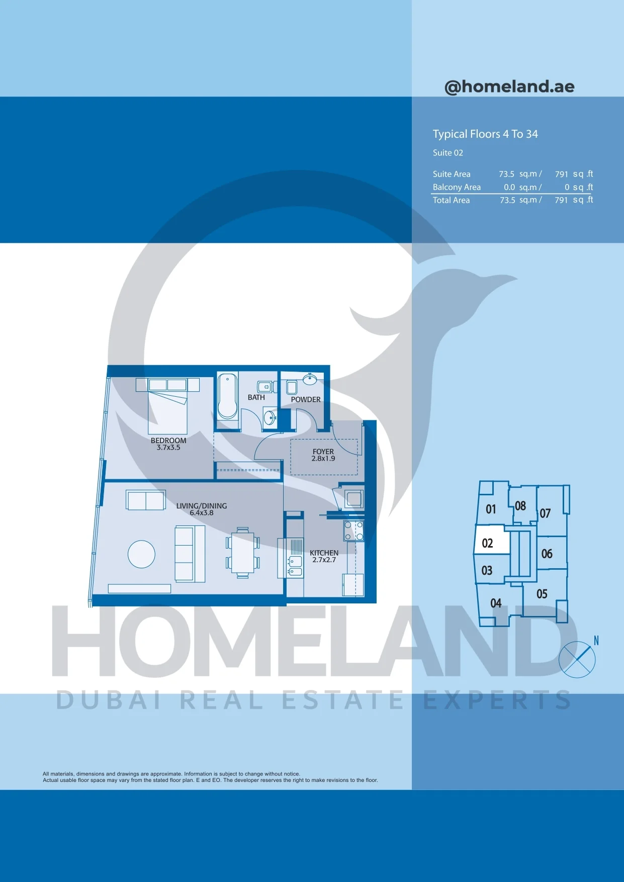 Marina Quays, Typical Floors, 1BR, Level 4 to 34, Suite 02, 791 SQFT