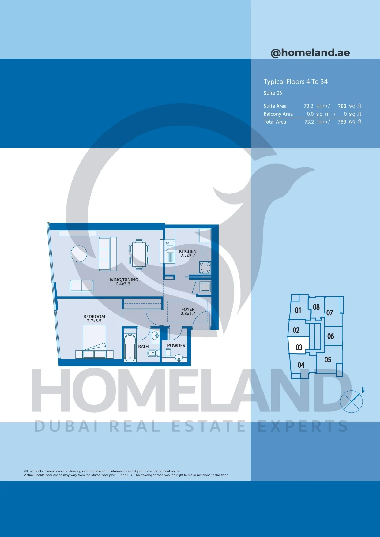 Marina Quays, Typical Floors, 1BR, Level 4 to 34, Suite 03, 788 SQFT