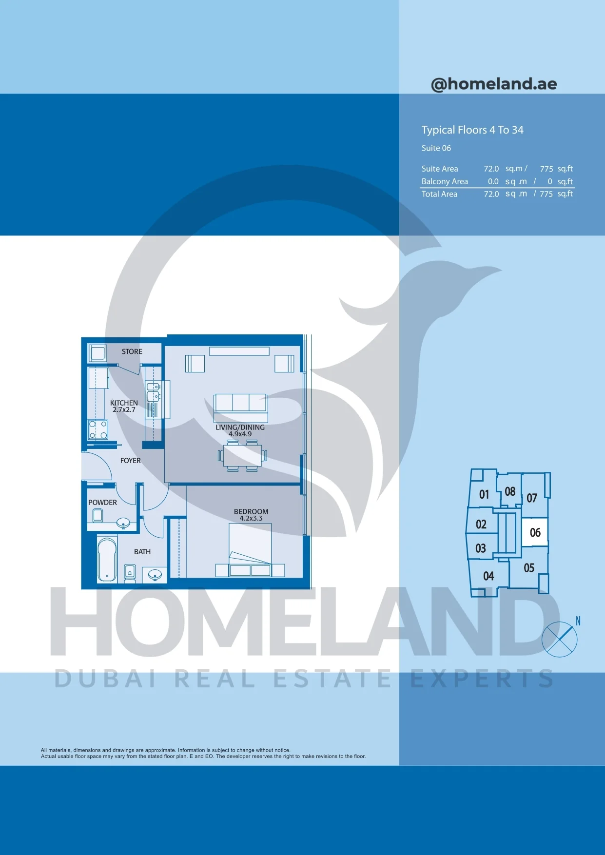 Marina Quays, Typical Floors, 1BR, Level 4 to 34, Suite 06, 775 SQFT
